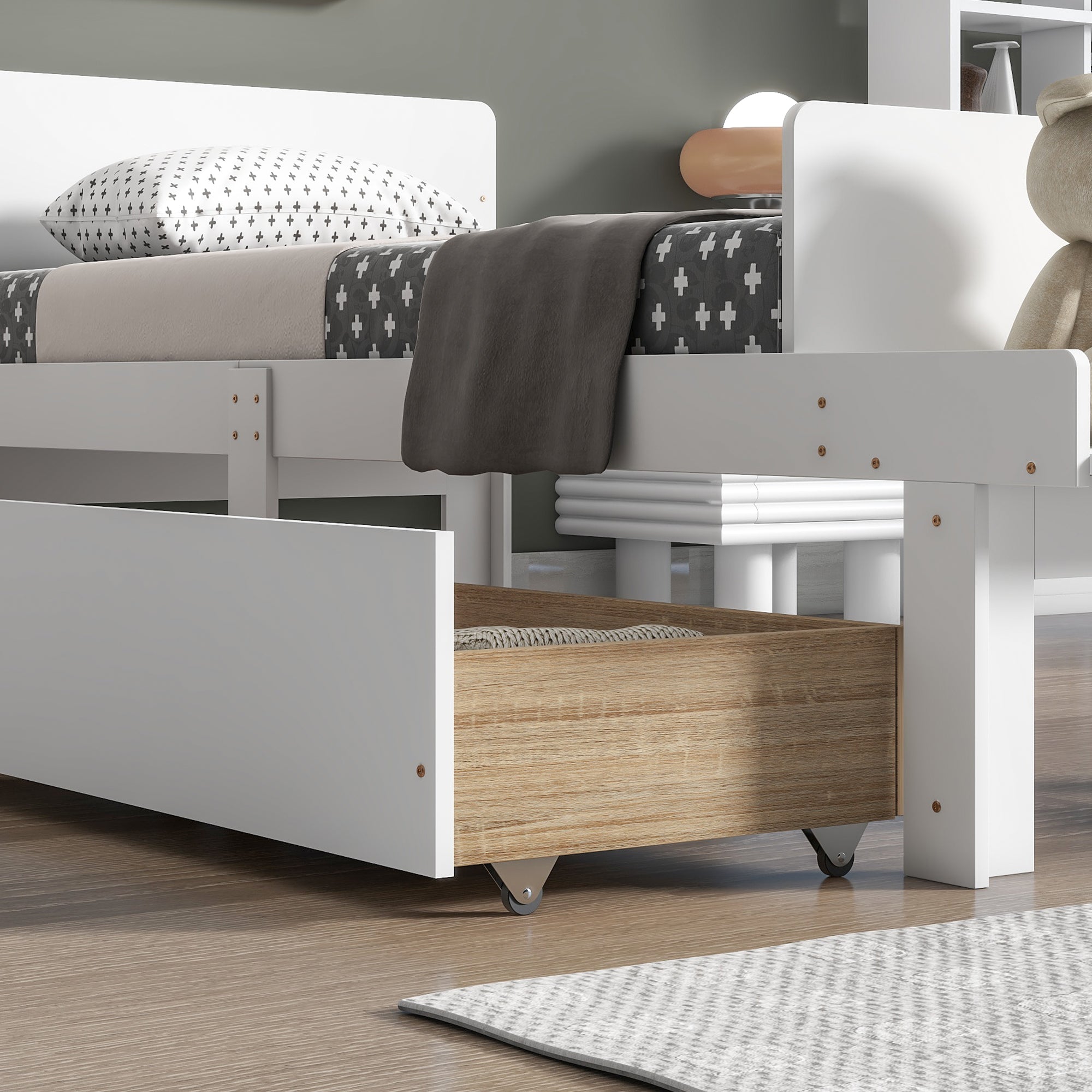 Royard Oaktree Wood Platform Bed Frame with Headboard and Footboard Bench Modern Bed Frame with 2 Storage Drawers