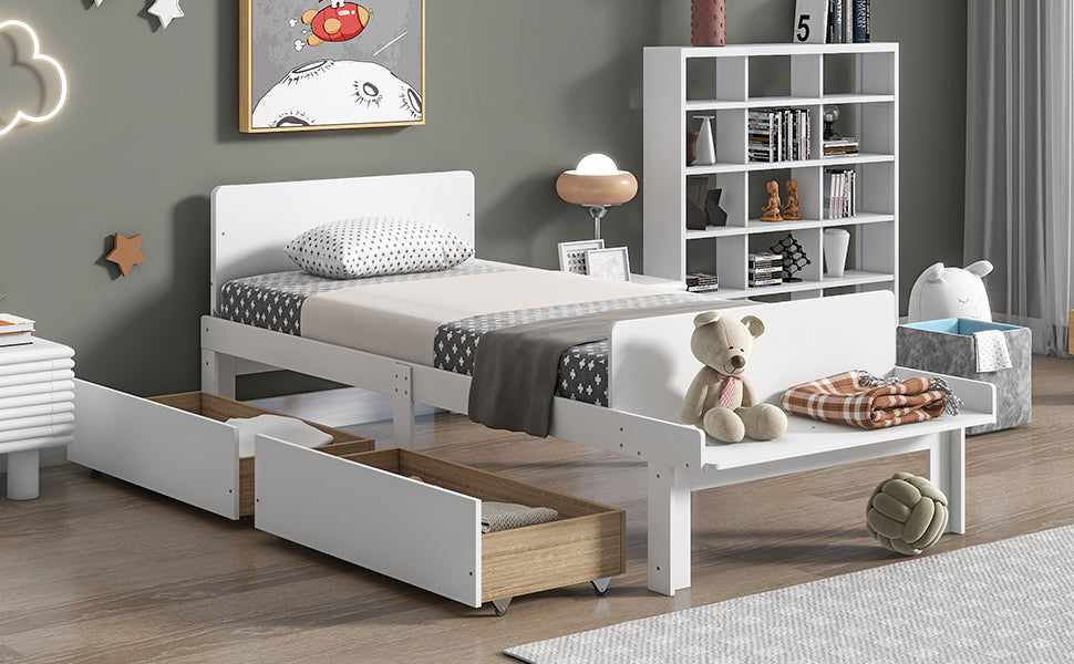 Royard Oaktree Wood Platform Bed Frame with Headboard and Footboard Bench Modern Bed Frame with 2 Storage Drawers