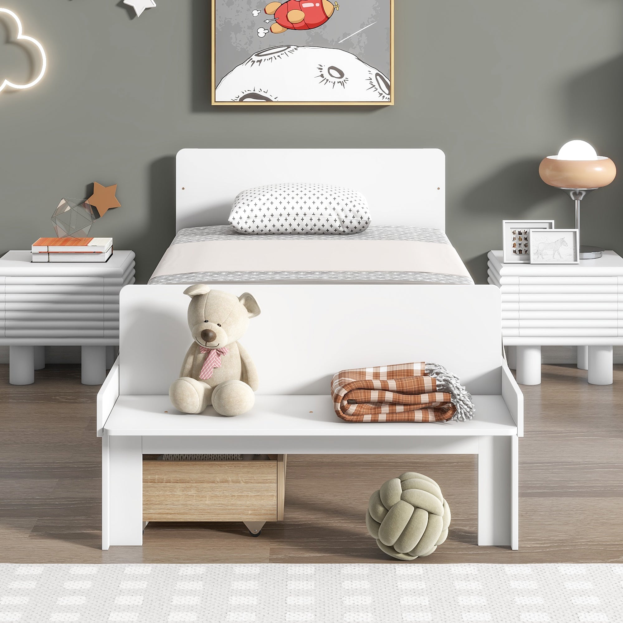 Royard Oaktree Wood Platform Bed Frame with Headboard and Footboard Bench Modern Bed Frame with 2 Storage Drawers