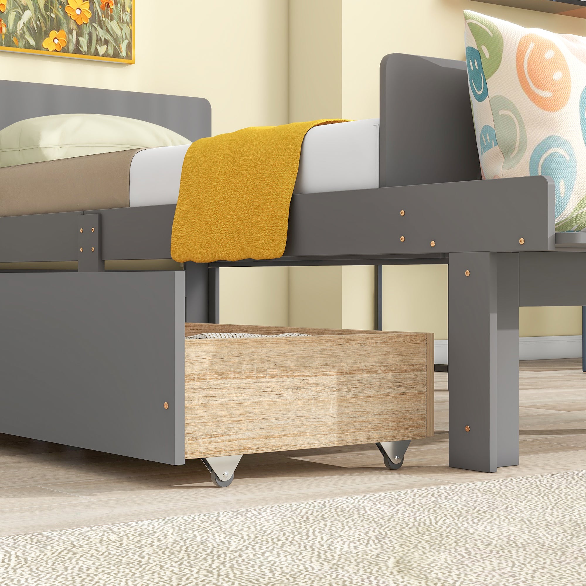 Royard Oaktree Wood Platform Bed Frame with Headboard and Footboard Bench Modern Bed Frame with 2 Storage Drawers