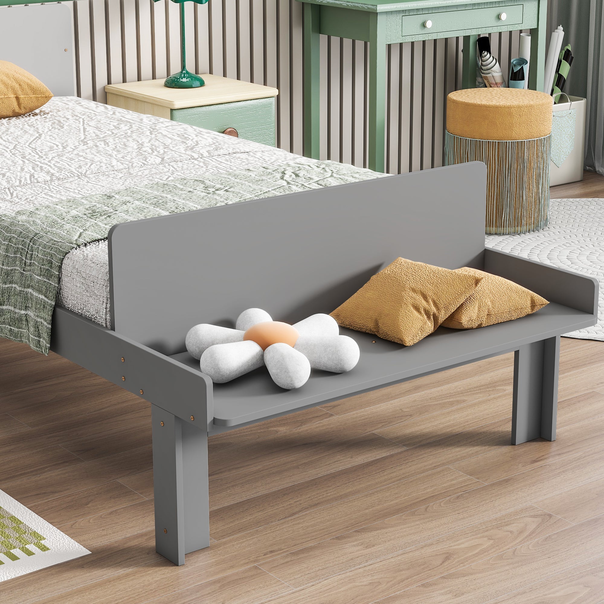 Royard Oaktree Wood Platform Bed Frame with Headboard and Footboard Bench, No Box Spring Needed