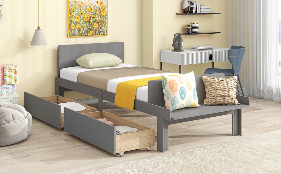 Royard Oaktree Wood Platform Bed Frame with Headboard and Footboard Bench Modern Bed Frame with 2 Storage Drawers