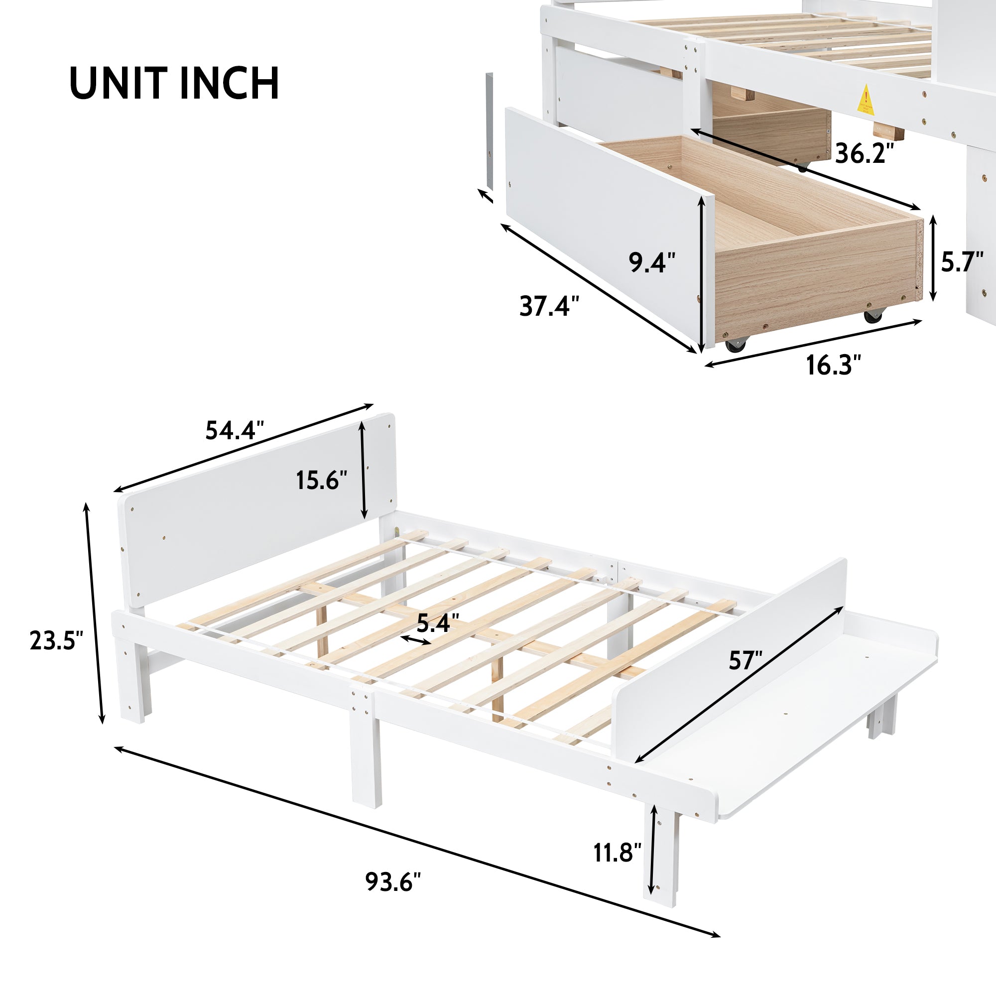 Royard Oaktree Wood Platform Bed Frame with Headboard and Footboard Bench Modern Bed Frame with 2 Storage Drawers