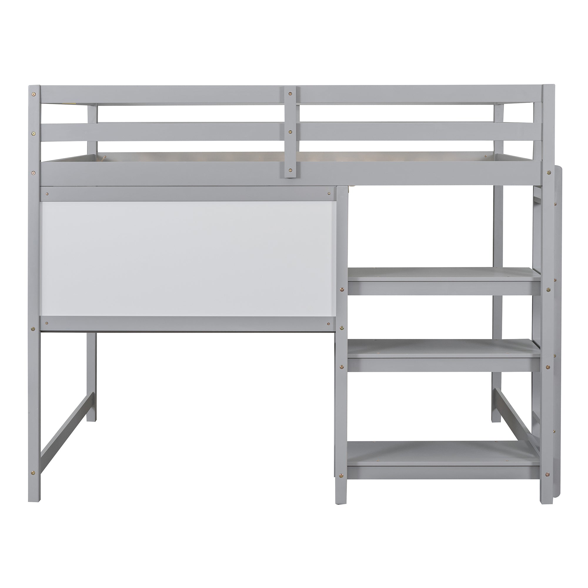 Royard Oaktree Loft Bed with Built-in Desk Shelves and Writing Board Wooden Loft Bed Frame with Guardrail and Ladder, No Box Spring Needed