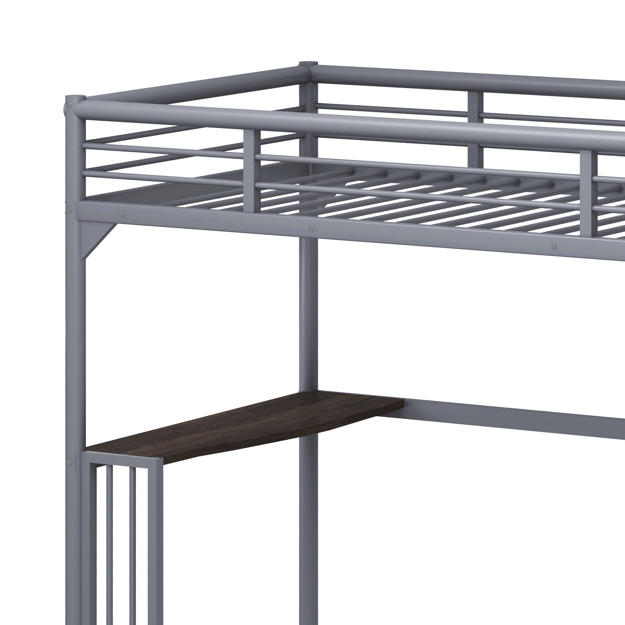 Royard Oaktree Twin Metal Loft Bed with Desk Modern Loft Bed Frame with Ladder and Guardrails, No Box Spring Needed