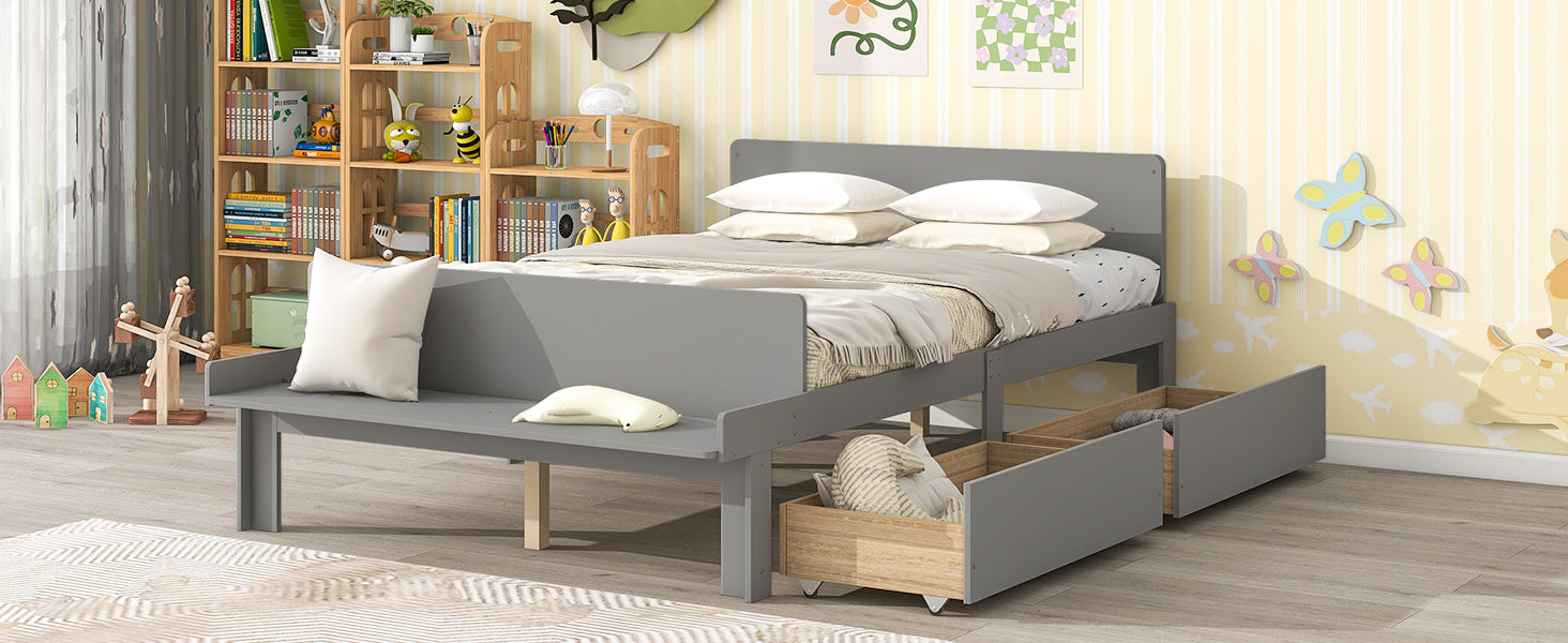 Royard Oaktree Wood Platform Bed Frame with Headboard and Footboard Bench Modern Bed Frame with 2 Storage Drawers