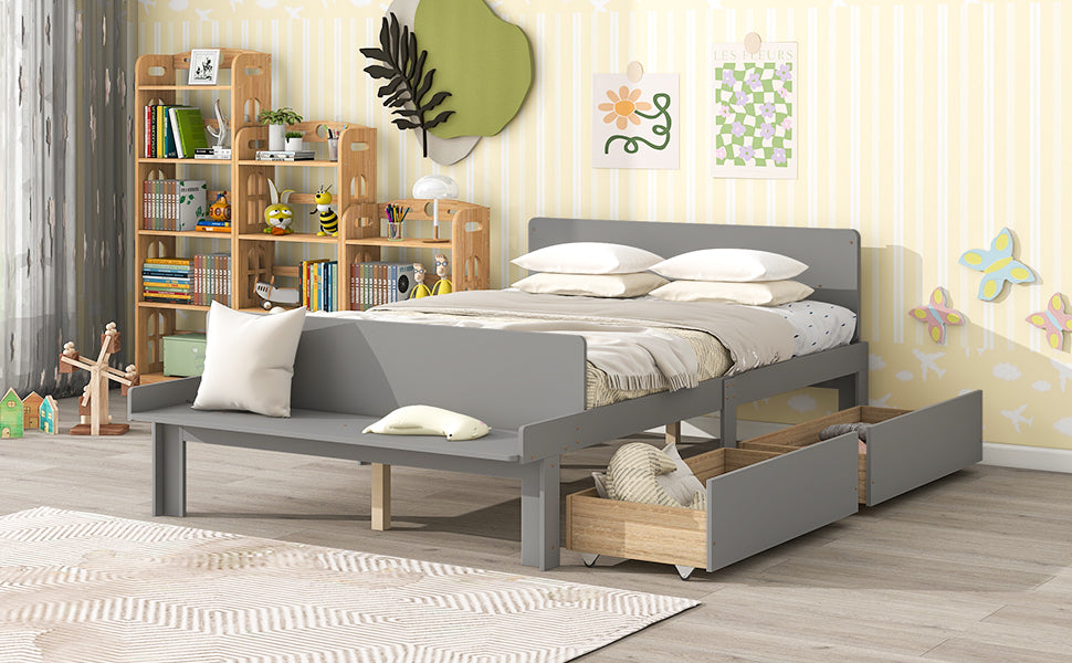 Royard Oaktree Wood Platform Bed Frame with Headboard and Footboard Bench Modern Bed Frame with 2 Storage Drawers