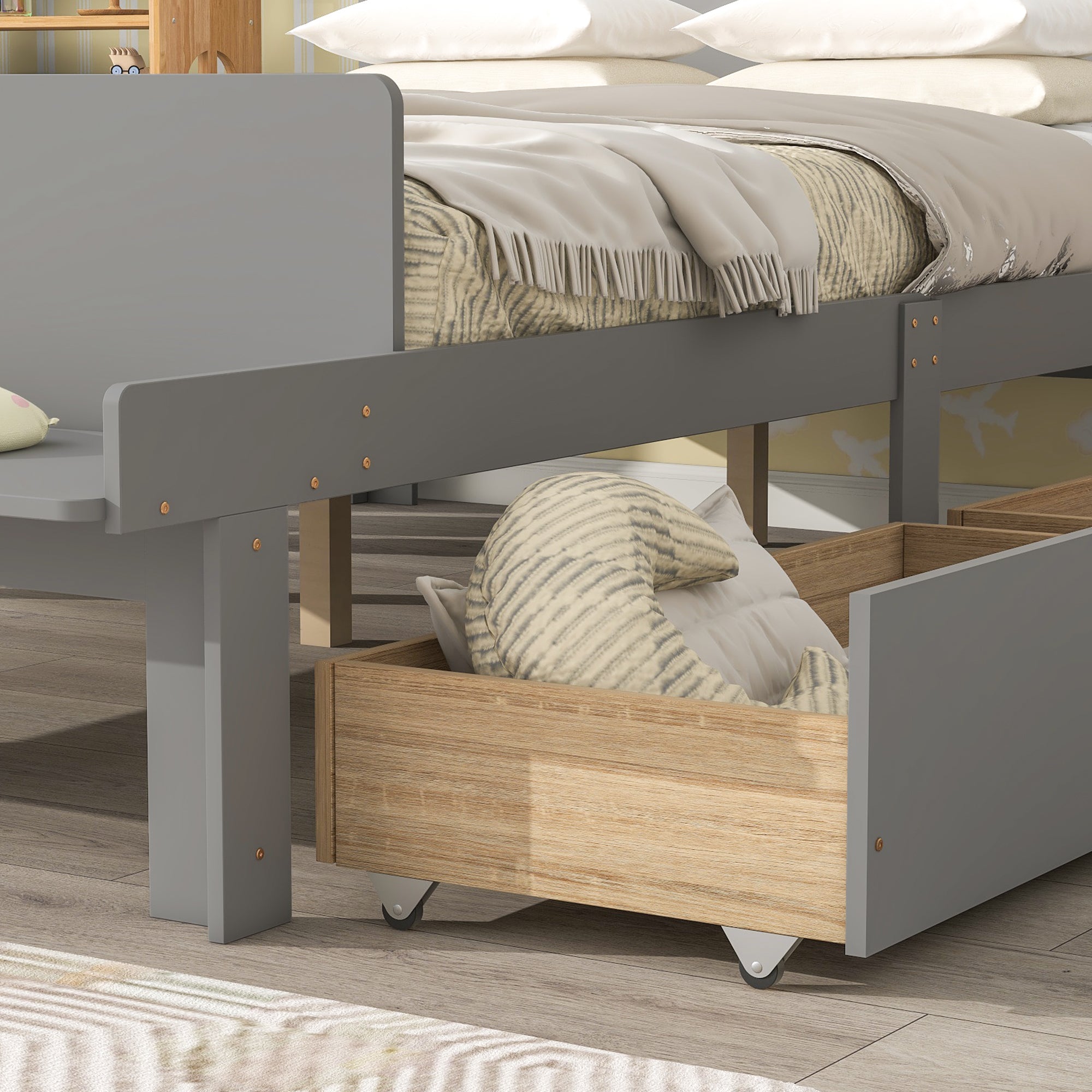 Royard Oaktree Wood Platform Bed Frame with Headboard and Footboard Bench Modern Bed Frame with 2 Storage Drawers