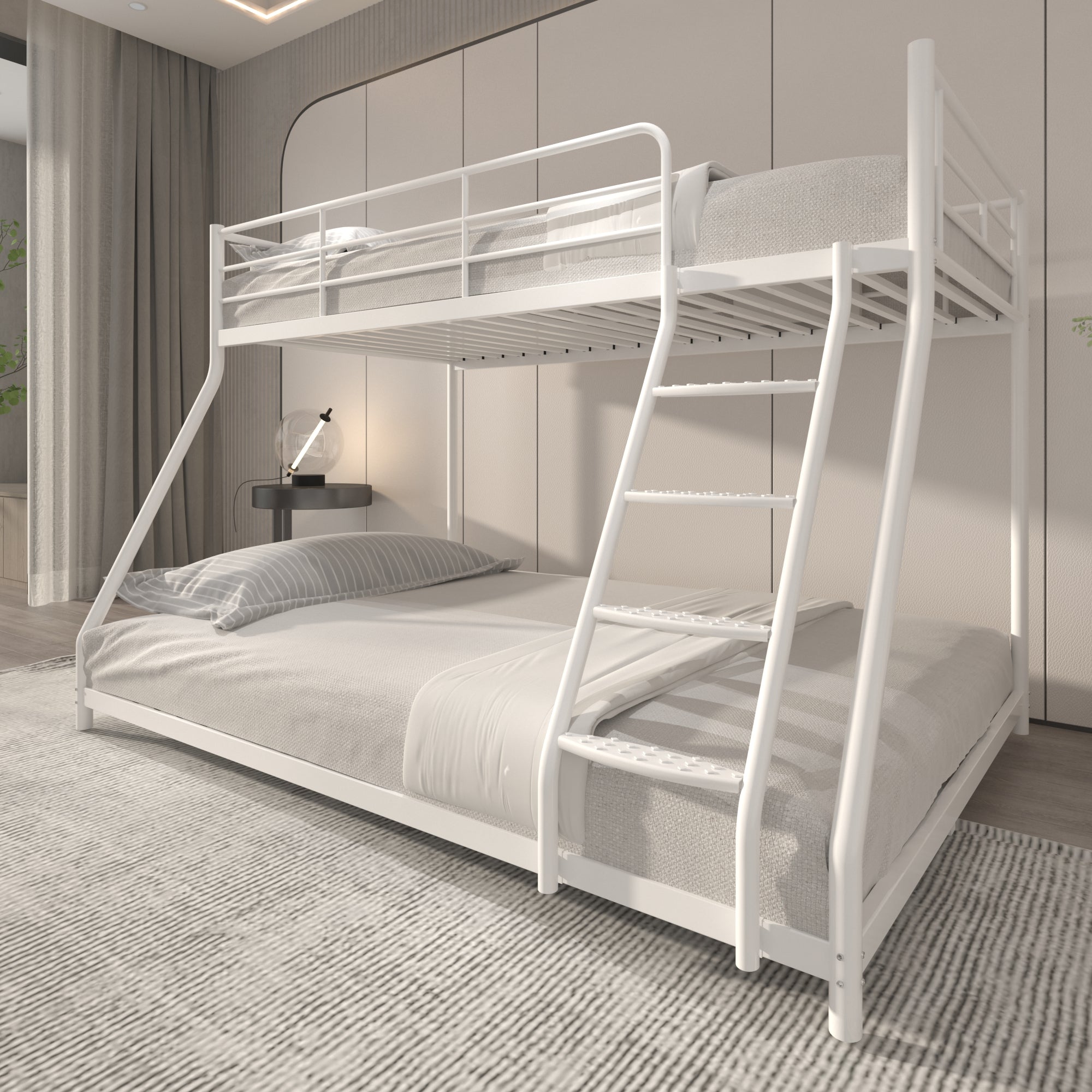 Royard Oaktree Twin over Full Metal Bunk Bed Modern Metal Bunk Bed Frame with Ladder and Guardrails, Easy to assemble