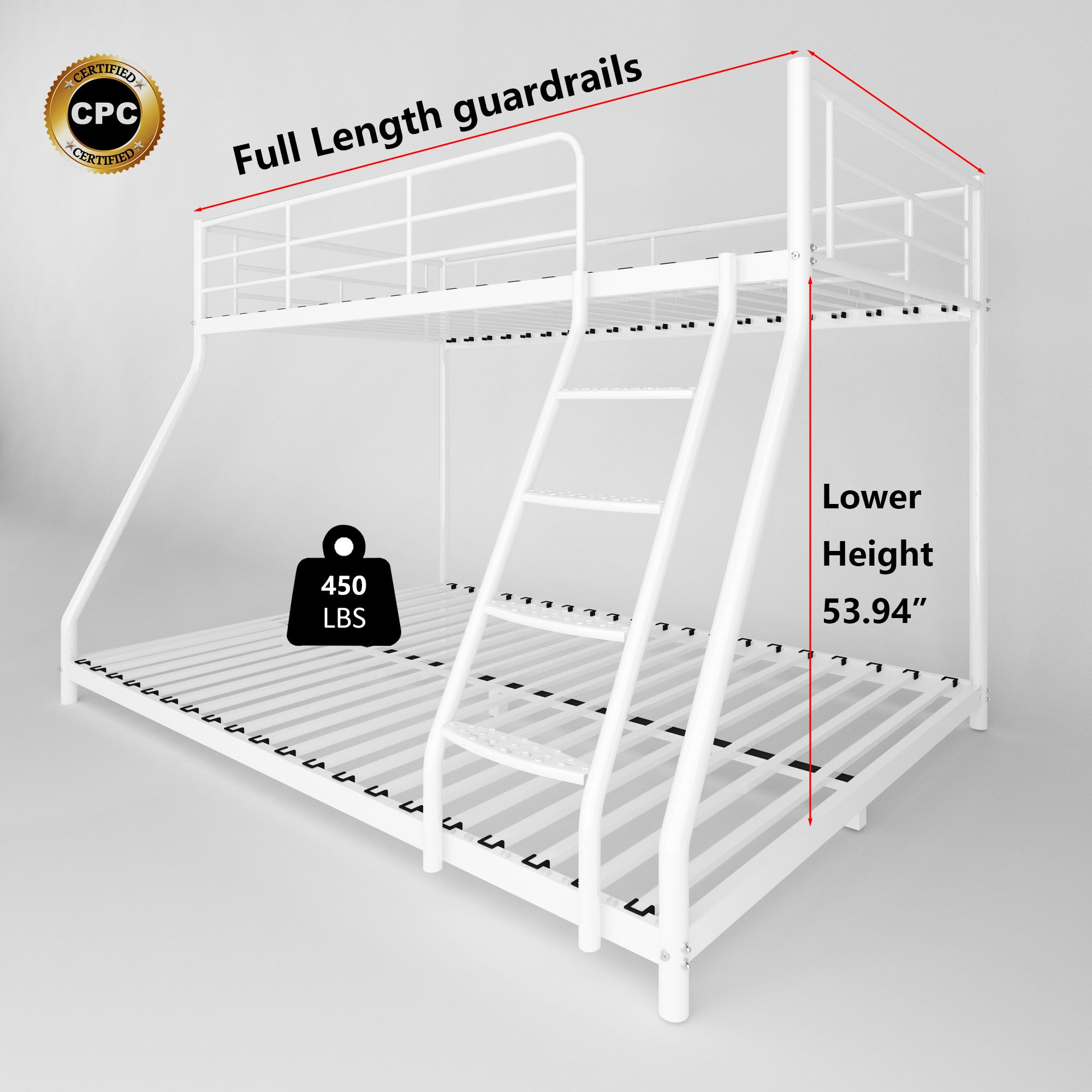 Royard Oaktree Twin over Full Metal Bunk Bed Modern Metal Bunk Bed Frame with Ladder and Guardrails, Easy to assemble