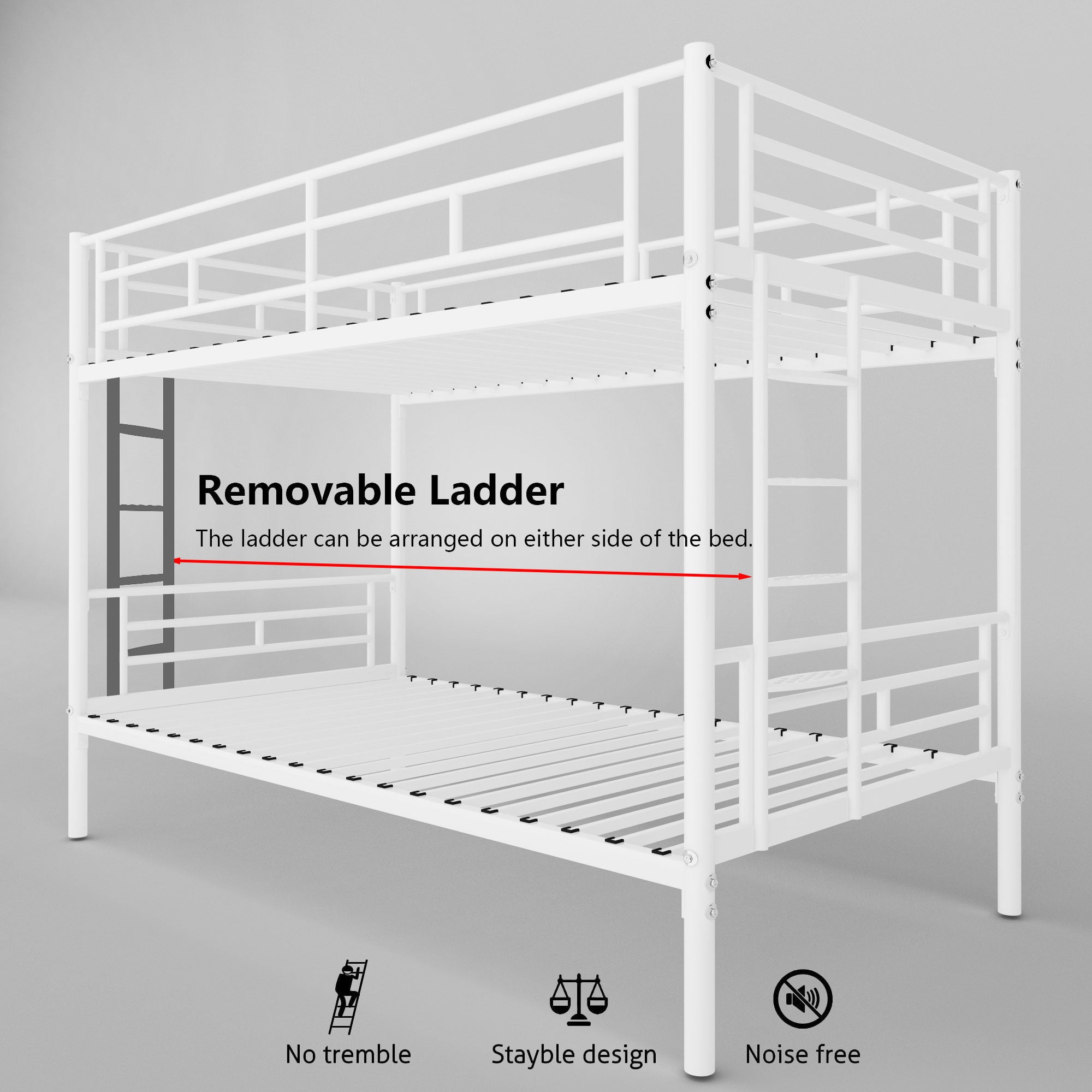 Royard Oaktree Twin over Twin Metal Bunk Bed with Convertible Ladder, Comfortable Rungs, Easy to assemble