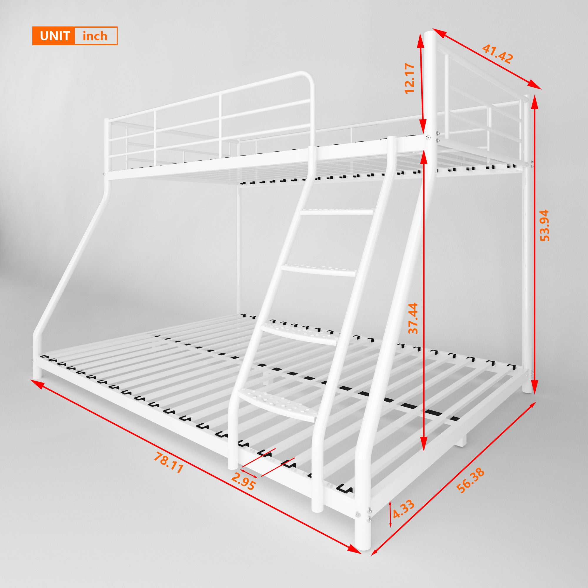 Royard Oaktree Twin over Full Metal Bunk Bed Modern Metal Bunk Bed Frame with Ladder and Guardrails, Easy to assemble