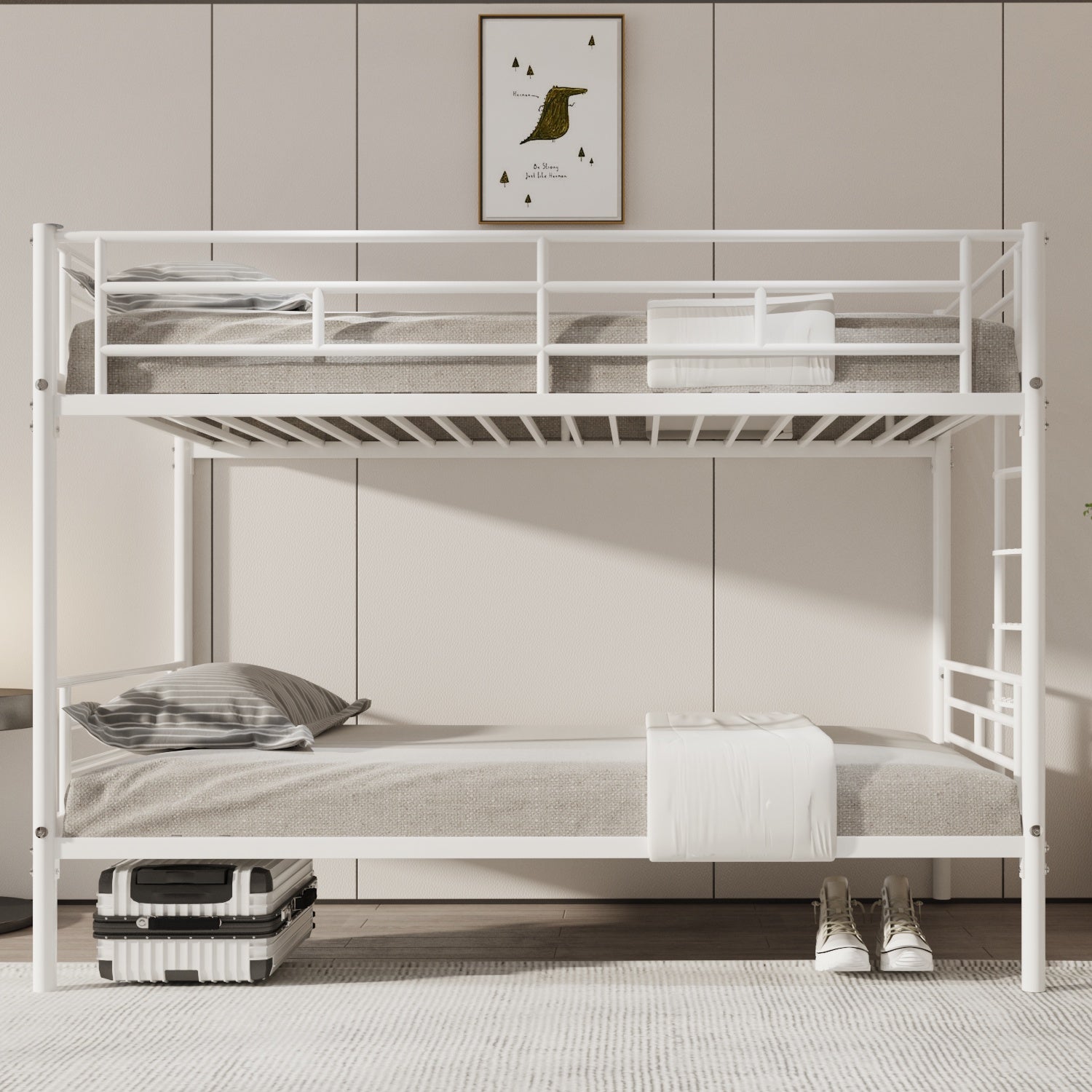 Royard Oaktree Twin over Twin Metal Bunk Bed with Convertible Ladder, Comfortable Rungs, Easy to assemble