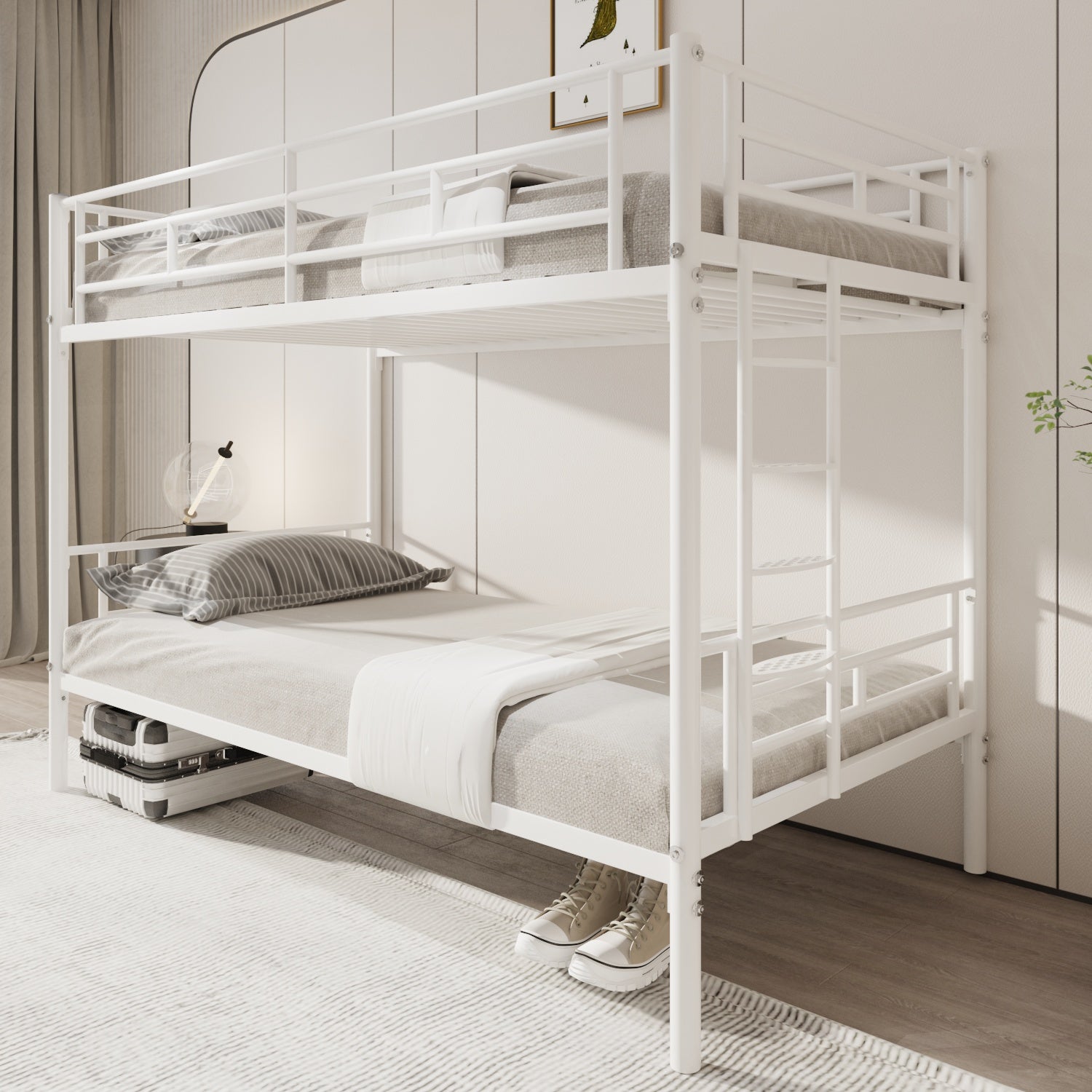 Royard Oaktree Twin over Twin Metal Bunk Bed with Convertible Ladder, Comfortable Rungs, Easy to assemble