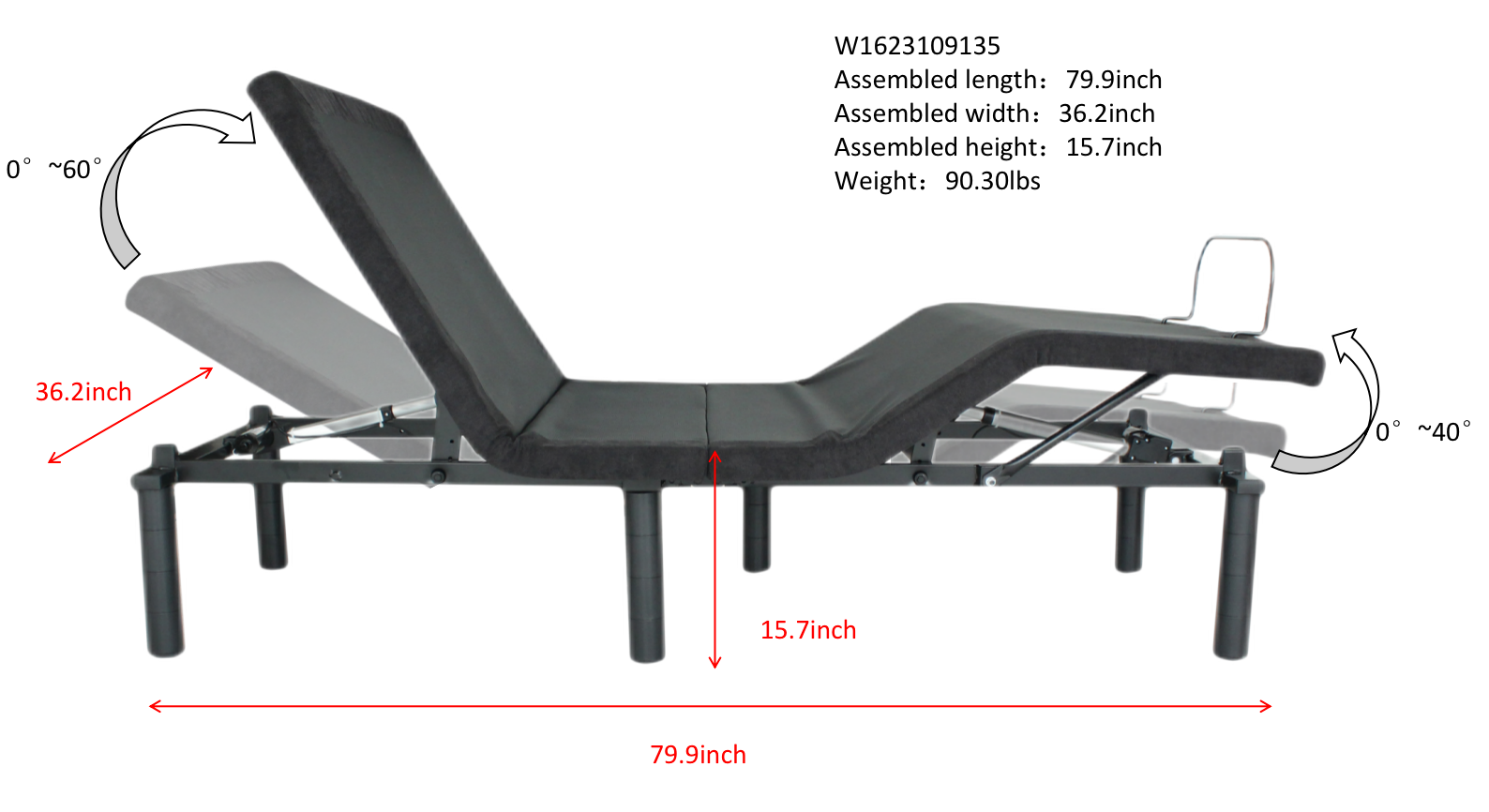 Royard Oaktree Adjustable Bed Base Electric Bed Frame with Remote Control Folding Design