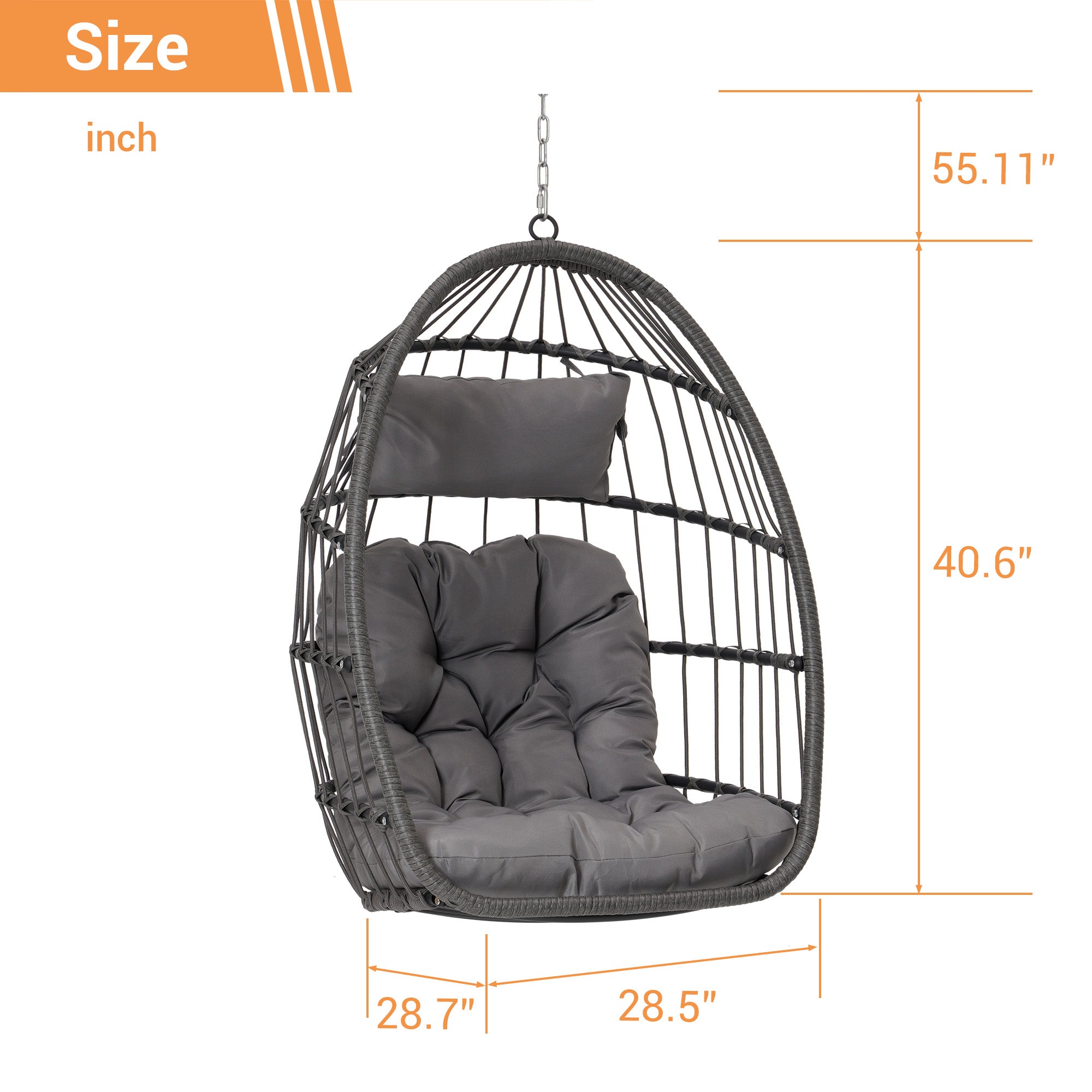 Royard Oaktree Hanging Egg Chair, Indoor/Outdoor Wicker Swing Chairs with Cushion Headrest, Basket Hammock Chairs with Hanging Kit Chain for Bedroom Balcony, Without Stand