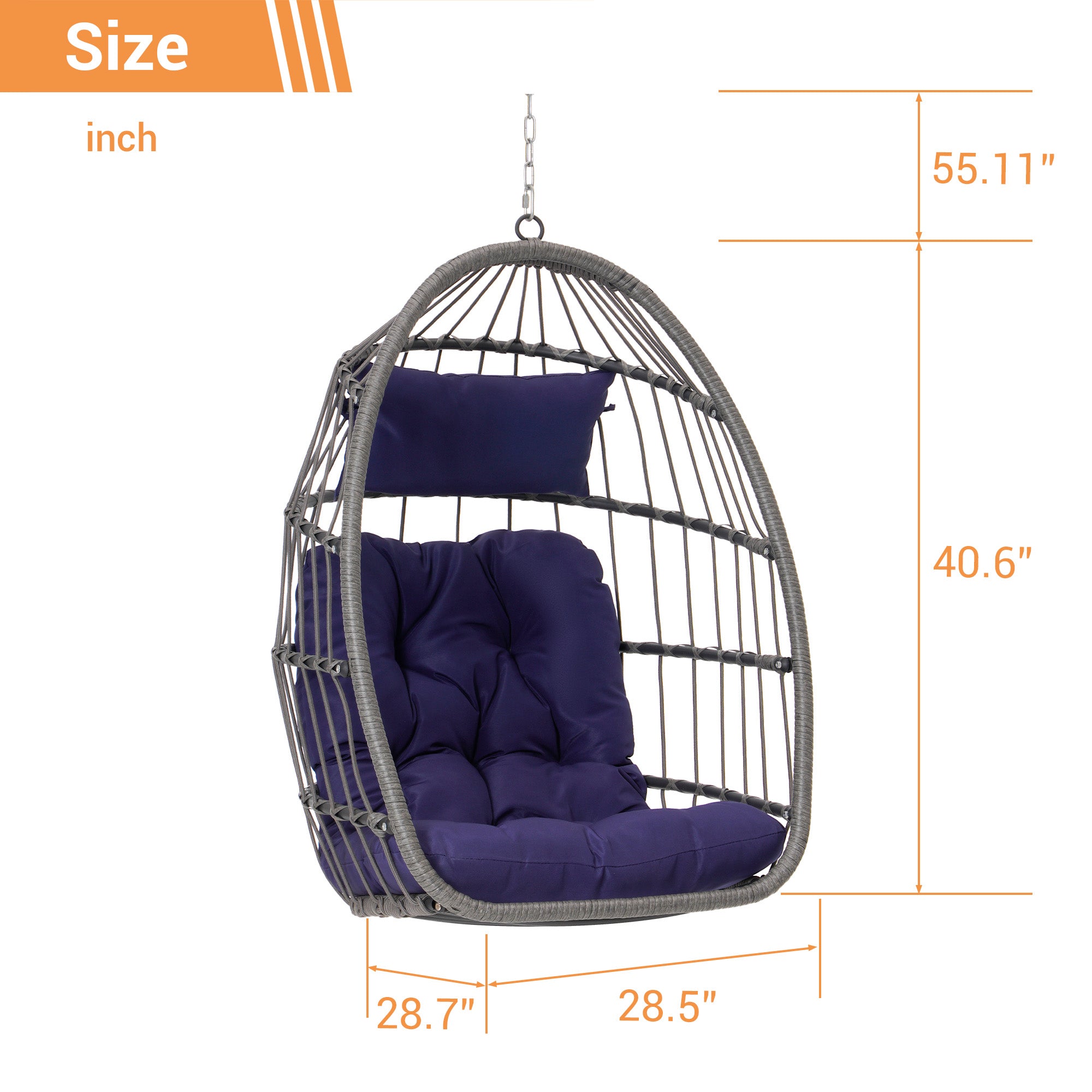 Royard Oaktree Hanging Egg Chair, Indoor/Outdoor Wicker Swing Chairs with Cushion Headrest, Basket Hammock Chairs with Hanging Kit Chain for Bedroom Balcony, Without Stand