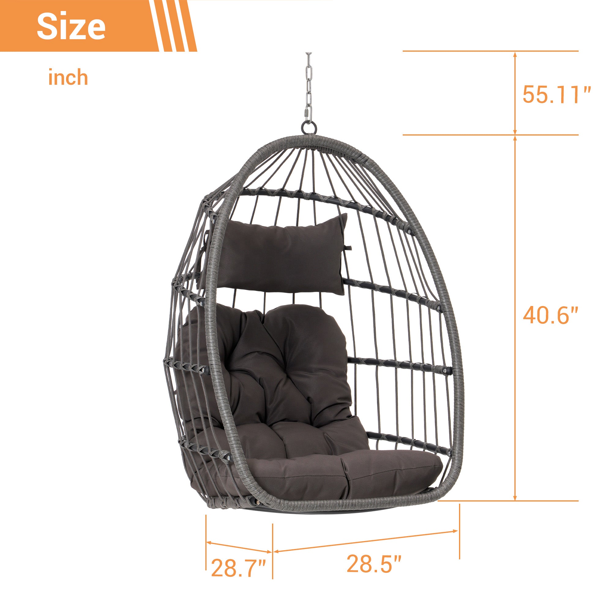 Royard Oaktree Hanging Egg Chair, Indoor/Outdoor Wicker Swing Chairs with Cushion Headrest, Basket Hammock Chairs with Hanging Kit Chain for Bedroom Balcony, Without Stand