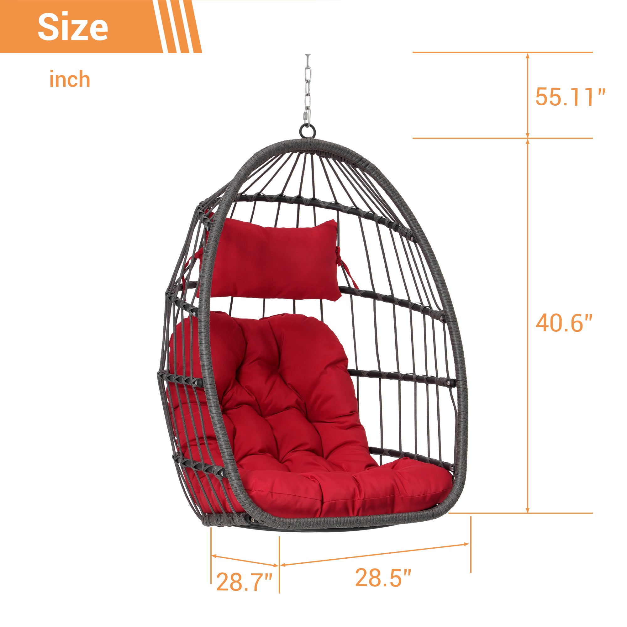 Royard Oaktree Hanging Egg Chair, Indoor/Outdoor Wicker Swing Chairs with Cushion Headrest, Basket Hammock Chairs with Hanging Kit Chain for Bedroom Balcony, Without Stand