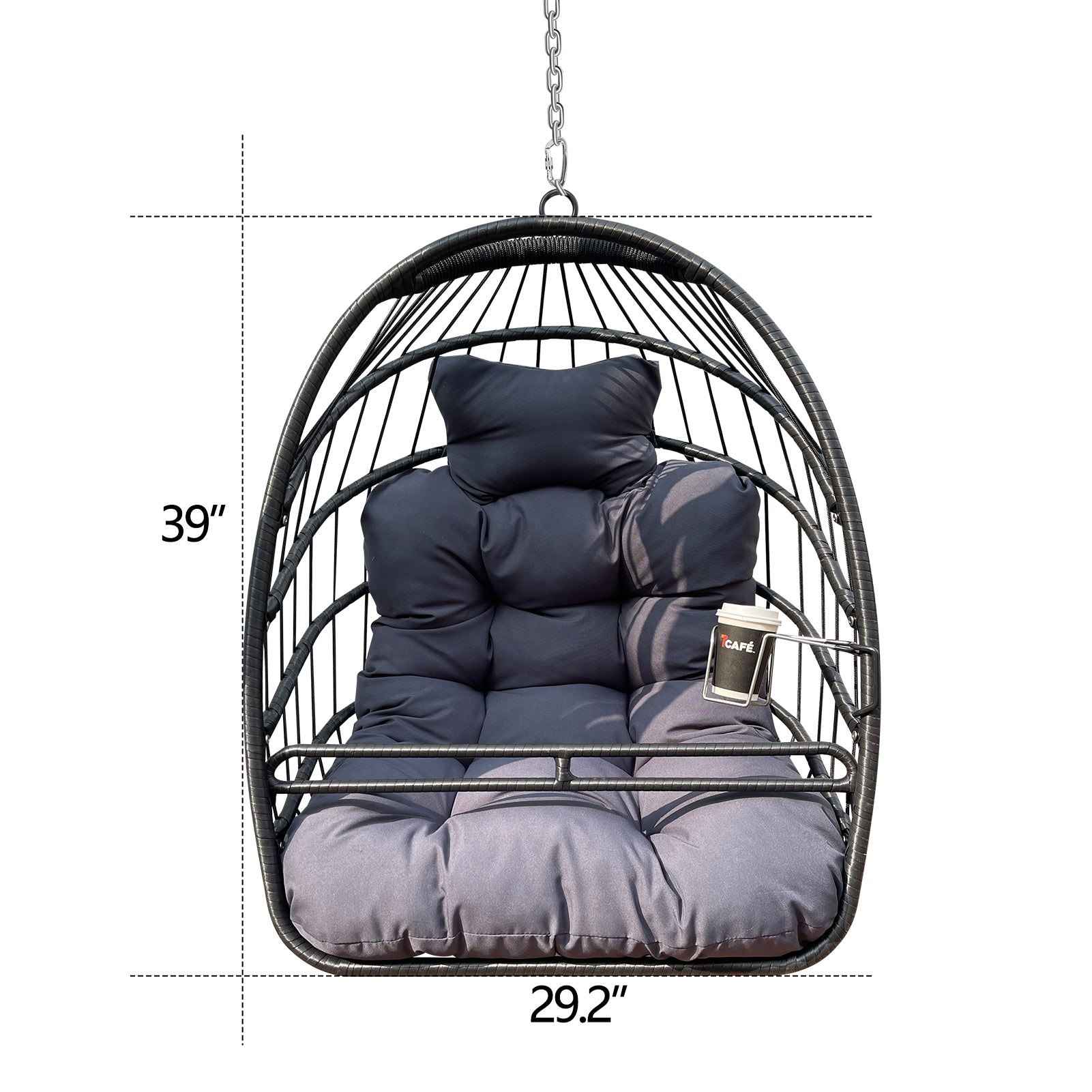 Royard Oaktree Swing Egg Chair with Safety Guardrails & Cup Holder, Indoor/Outdoor Wicker Hanging Basket Chair with Cushion, Folding Patio Hammock Chair Without Stand for Bedroom Balcony