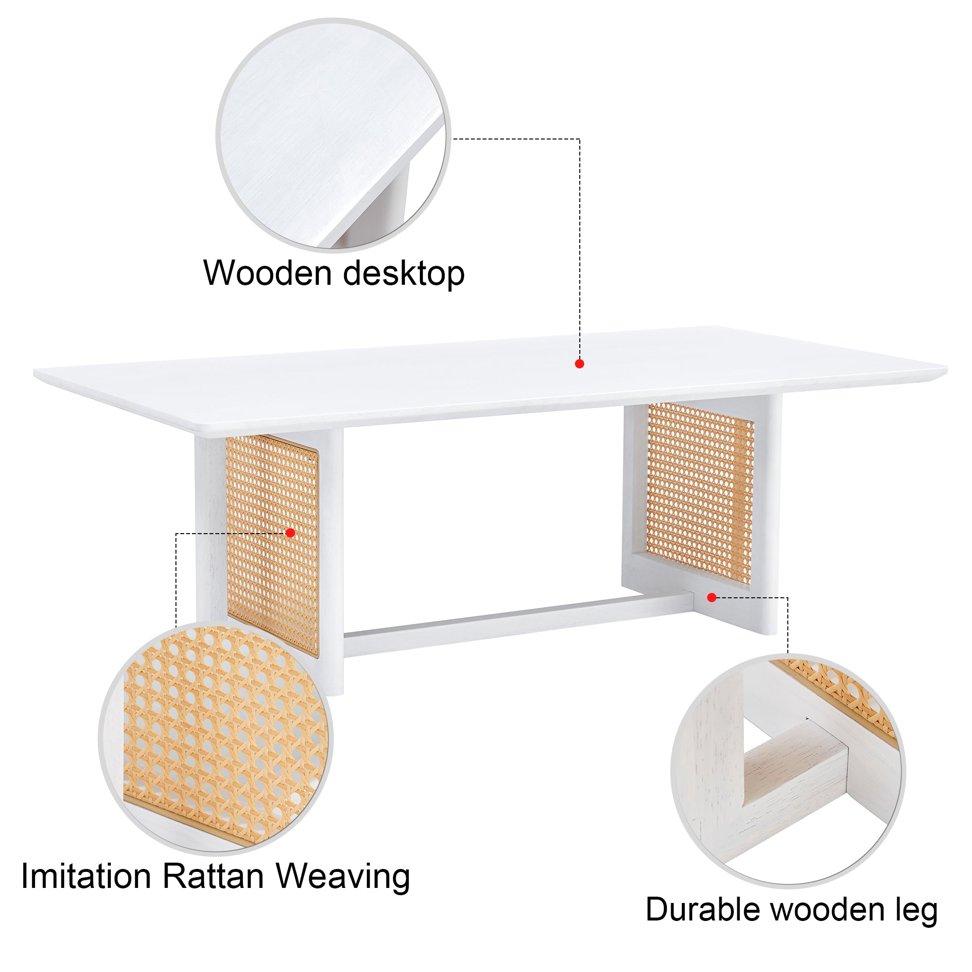 Royard Oaktree Rattan Coffee Table, Boho Rectangular Center Table with Cross Table Legs, Solid Wood Accent Table TeaTable for Living Room Home Office