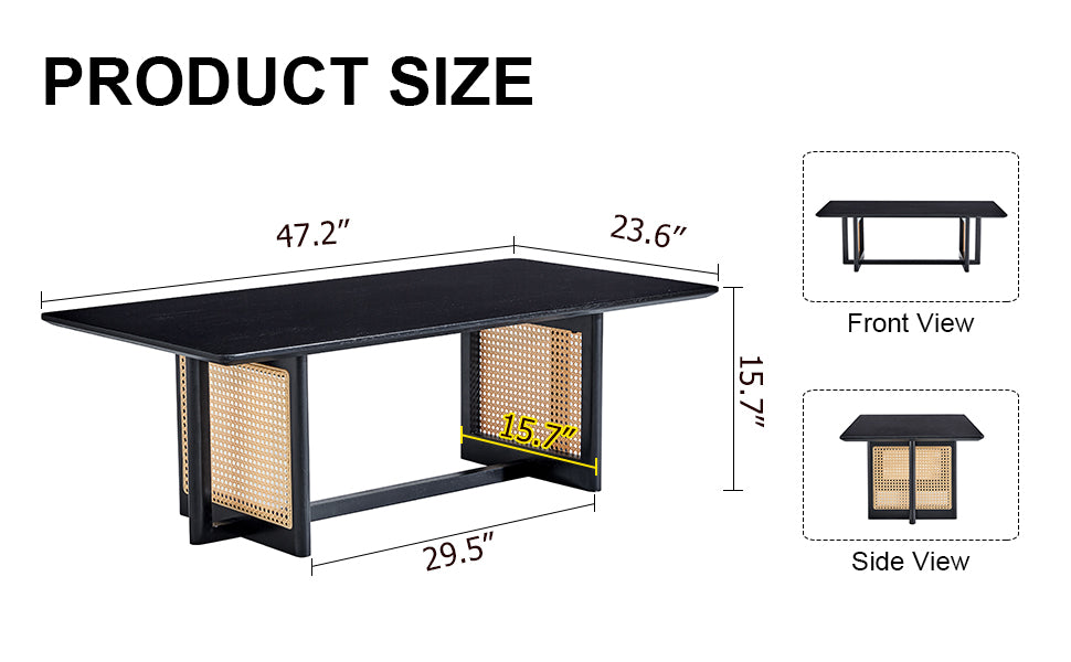 Royard Oaktree Rattan Coffee Table, Boho Rectangular Center Table with Cross Table Legs, Solid Wood Accent Table TeaTable for Living Room Home Office