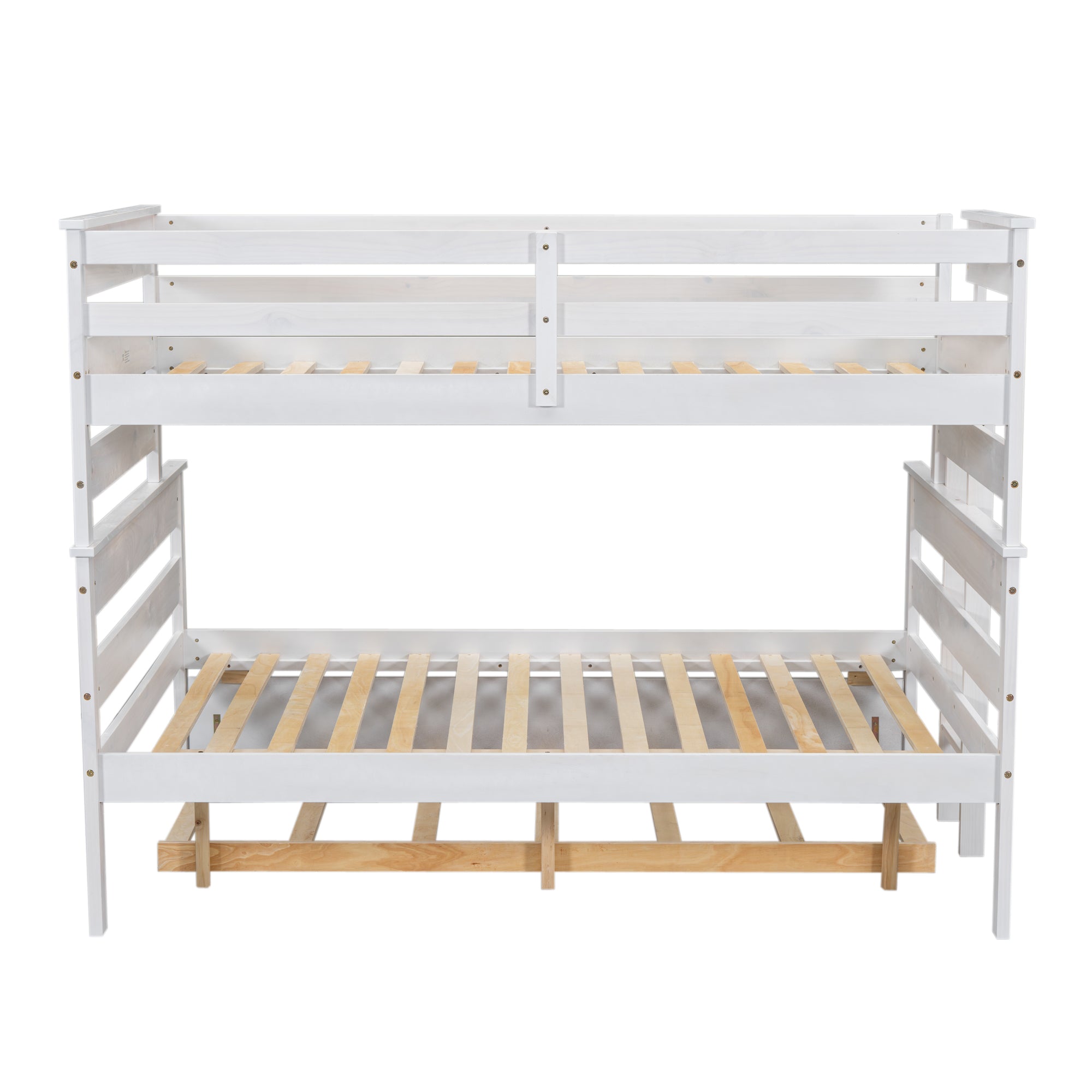 Royard Oaktree Wood Bunk Bed Frame with Guardrails and Ladder, Modern Bunk Bed with Headboard and Footboard, Bunk Beds for Teens Adult