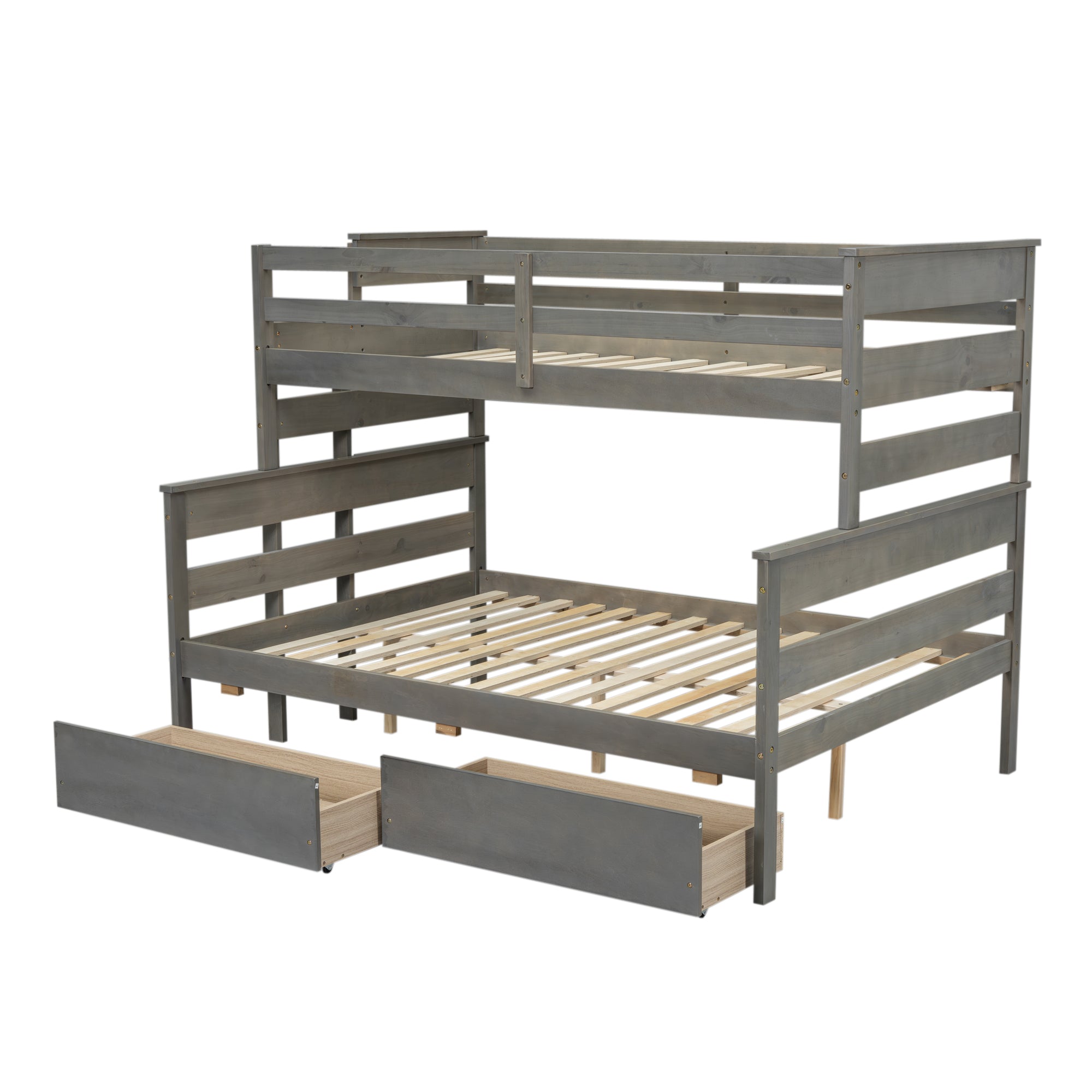 Royard Oaktree Wood Bunk Bed Frame with Guardrails and Ladder, Modern Bunk Bed with Headboard and Footboard, Bunk Beds for Teens Adult