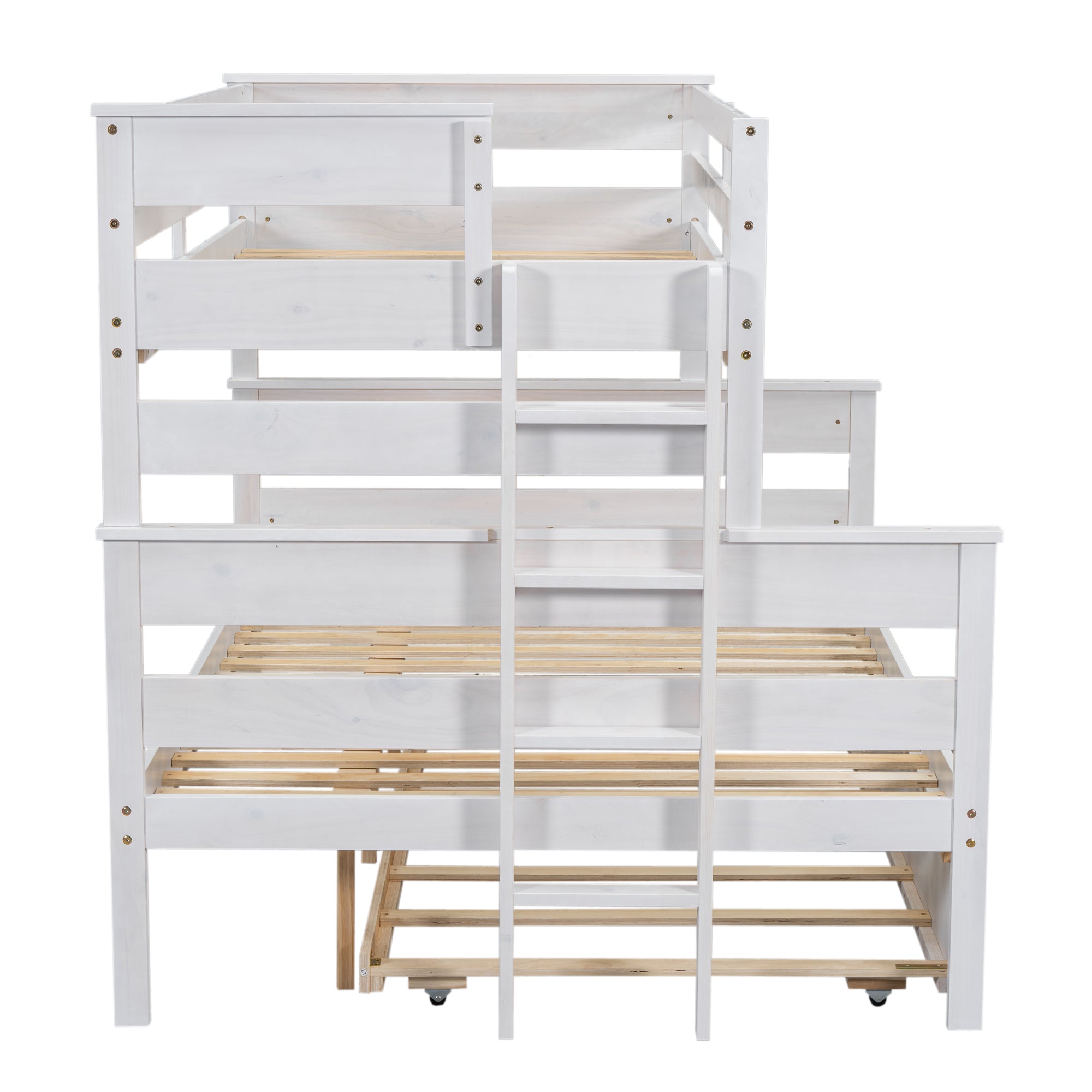 Royard Oaktree Wood Bunk Bed Frame with Guardrails and Ladder, Modern Bunk Bed with Headboard and Footboard, Bunk Beds for Teens Adult