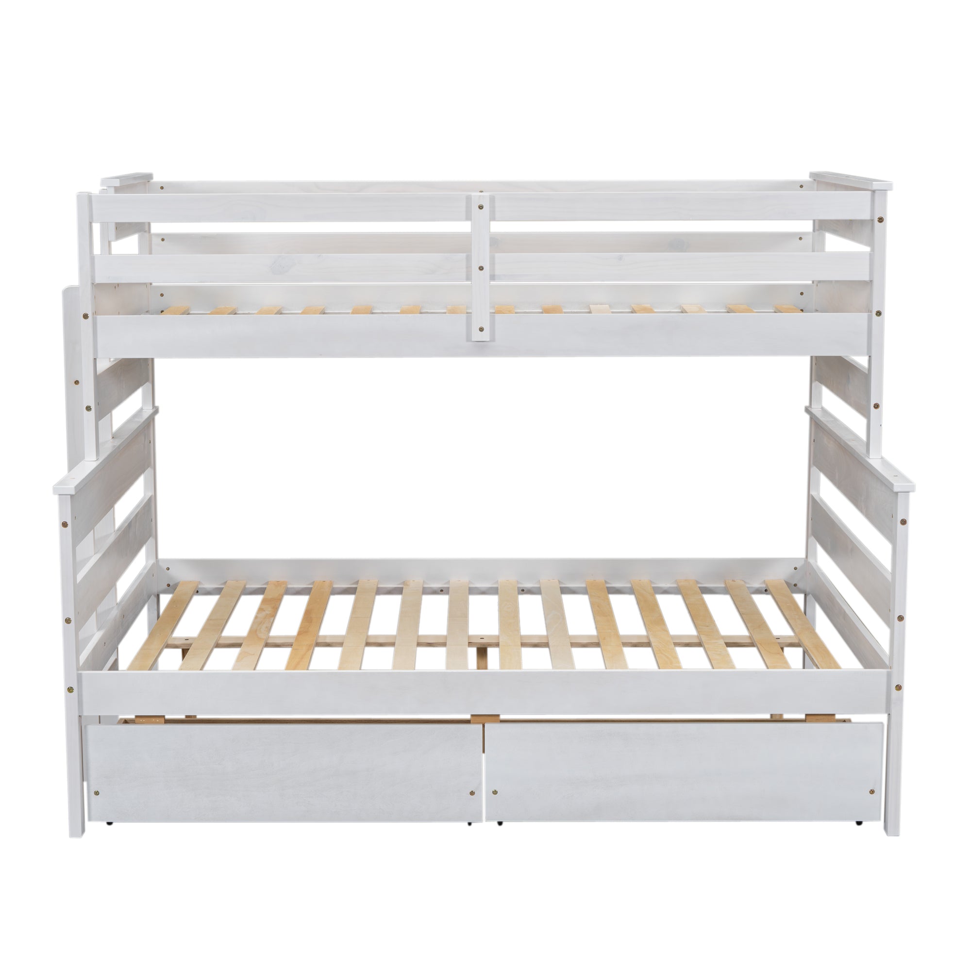 Royard Oaktree Wood Bunk Bed Frame with Guardrails and Ladder, Modern Bunk Bed with Headboard and Footboard, Bunk Beds for Teens Adult