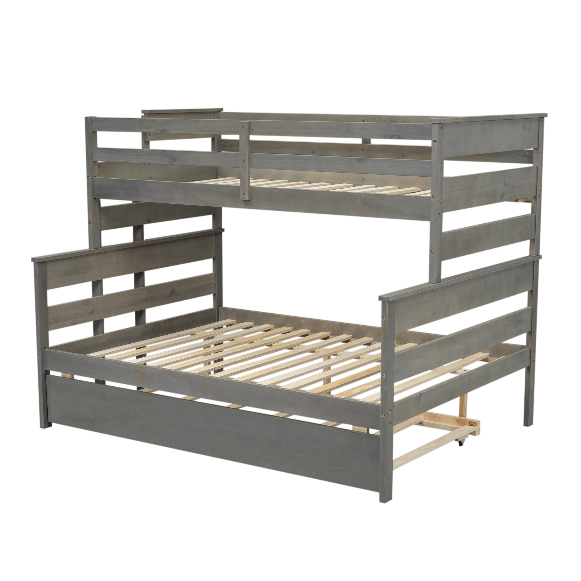 Royard Oaktree Wood Bunk Bed Frame with Guardrails and Ladder, Modern Bunk Bed with Headboard and Footboard, Bunk Beds for Teens Adult