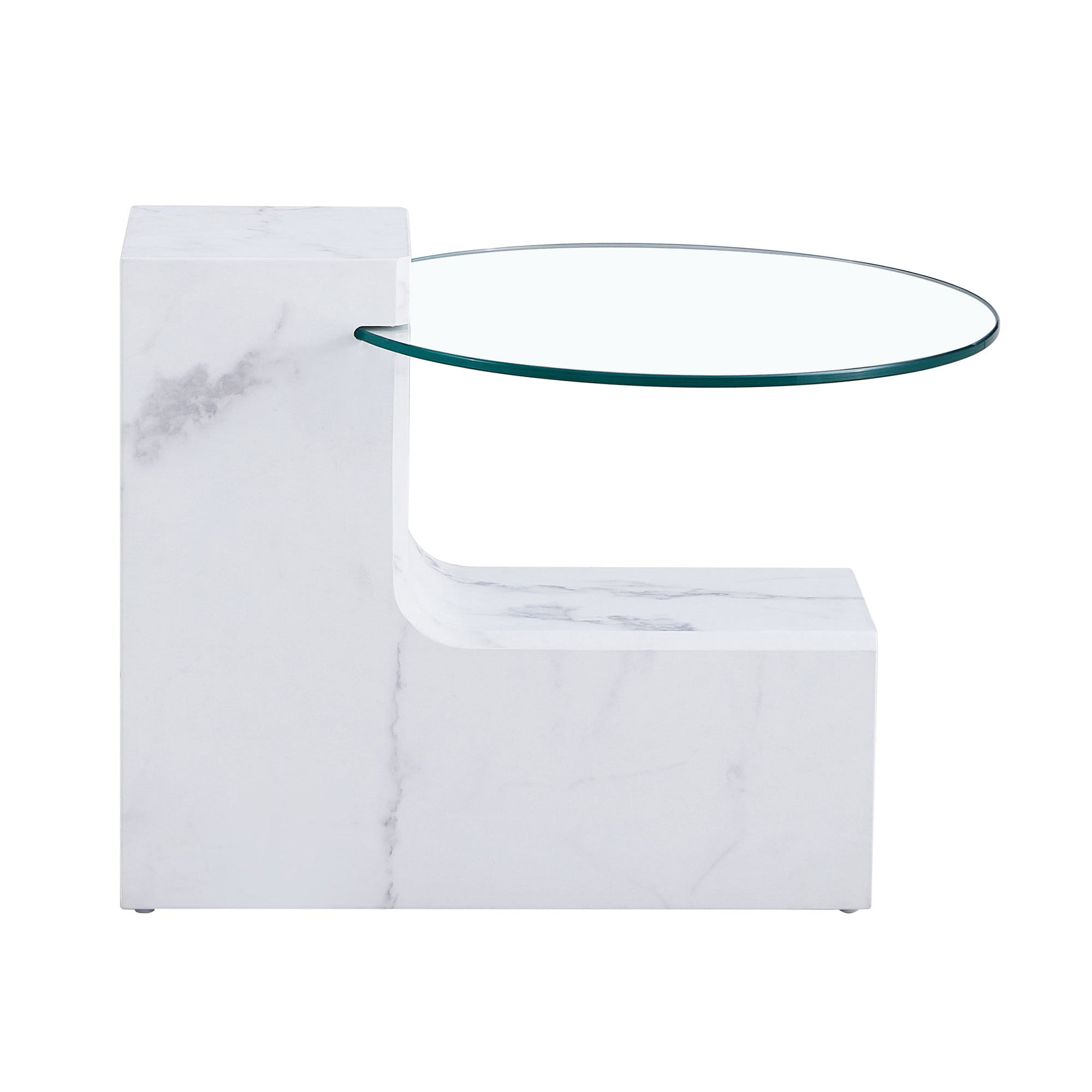 Royard Oaktree Round Nesting Coffee Tables Set of 2, Faux Marble Coffee Tables with Glass Top, Wood Center Table with Marble Pattern Sticker, Modern Accent Table for Living Room Home Office, White