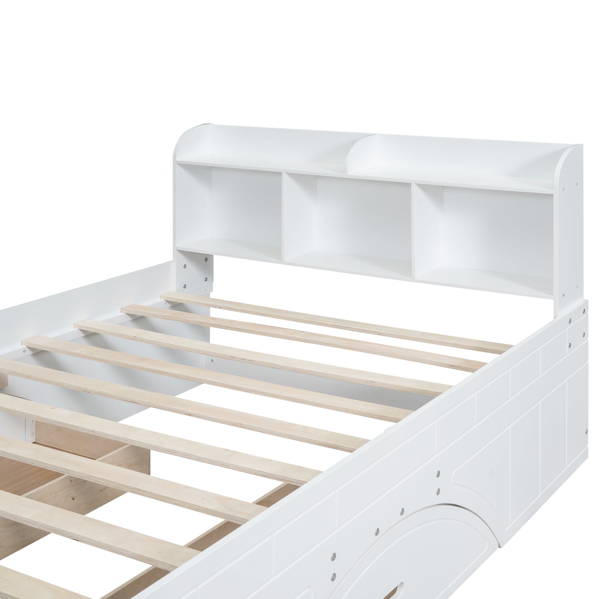 Royard Oaktree Platform Bed with 2 Drawers and Open Shelves, Multifunctional Bed Frame with Storage Headboard and Footboard Bench, Wood Storage Platform Bed with Slats Support