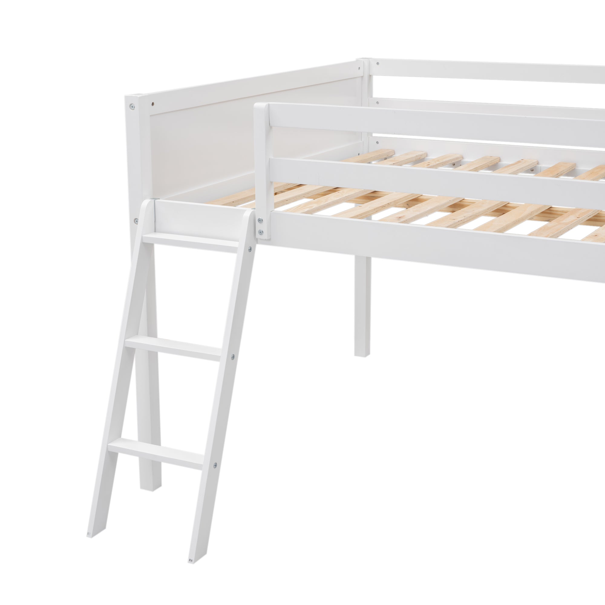 Royard Oaktree Low Loft Bed with Convertible Ladder, Wood Loft Bed Frame with Safety Guardrails, Modern Loft Bed with Slats for Kids Teens Adults, No Box Spring Needed