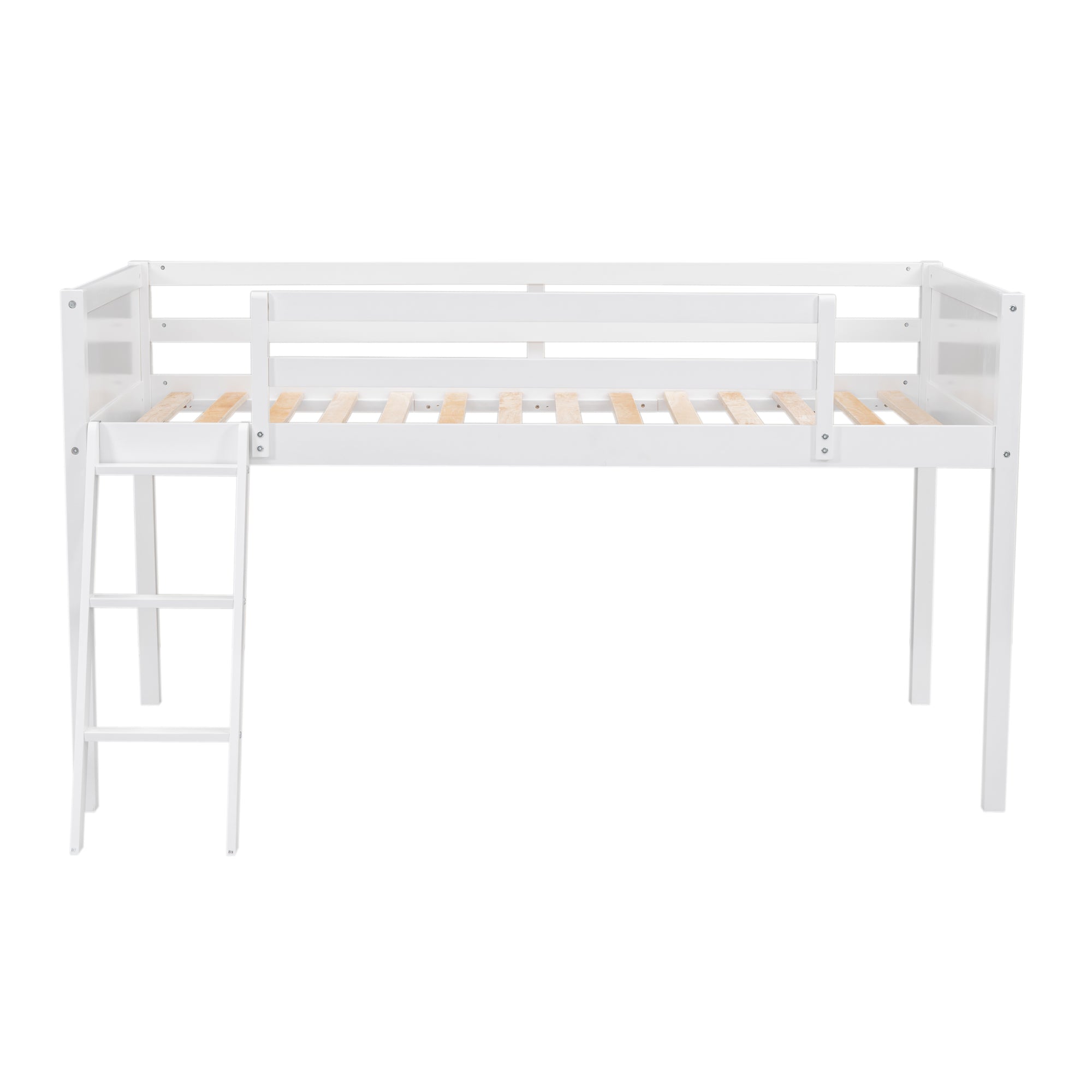 Royard Oaktree Low Loft Bed with Convertible Ladder, Wood Loft Bed Frame with Safety Guardrails, Modern Loft Bed with Slats for Kids Teens Adults, No Box Spring Needed