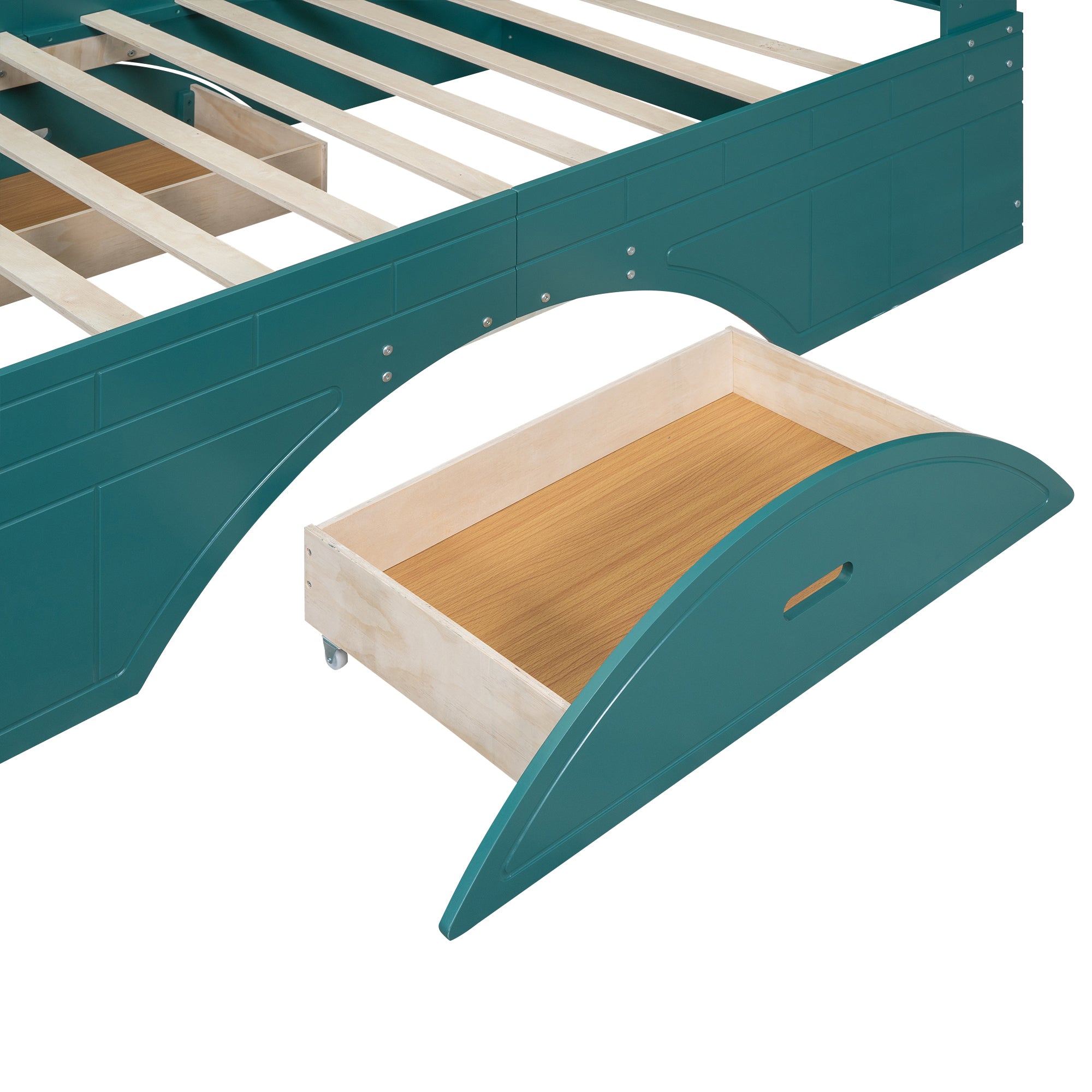 Royard Oaktree Platform Bed with 2 Drawers and Open Shelves, Multifunctional Bed Frame with Storage Headboard and Footboard Bench, Wood Storage Platform Bed with Slats Support