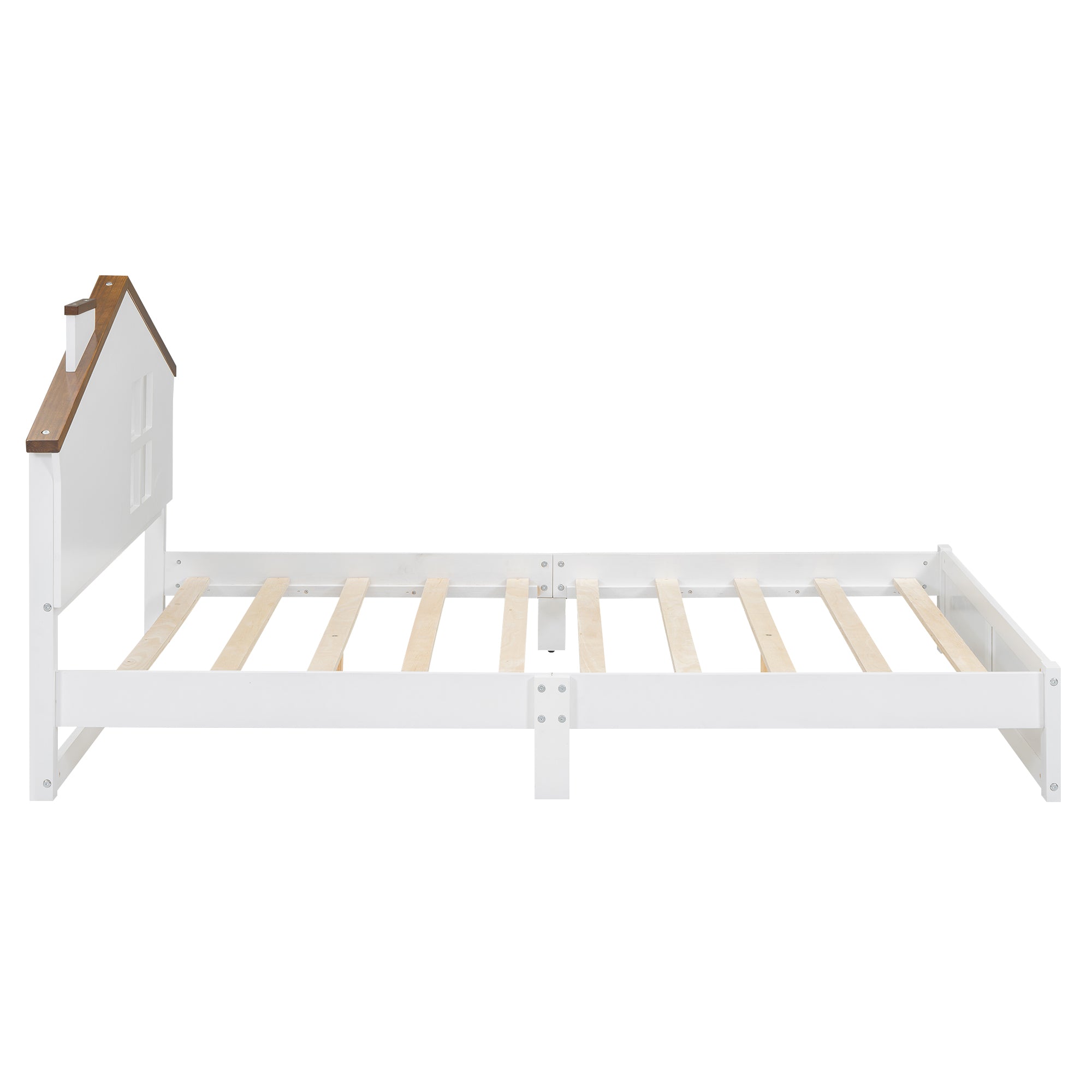 Royard Oaktree Platform Bed with LED Light, Wood Bed Frame with House-shaped Headboard and Window, Modern Platform Bed with Slats Support