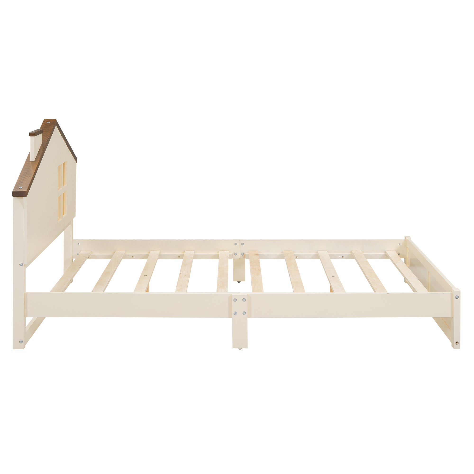 Royard Oaktree Platform Bed with LED Light, Wood Bed Frame with House-shaped Headboard and Window, Modern Platform Bed with Slats Support