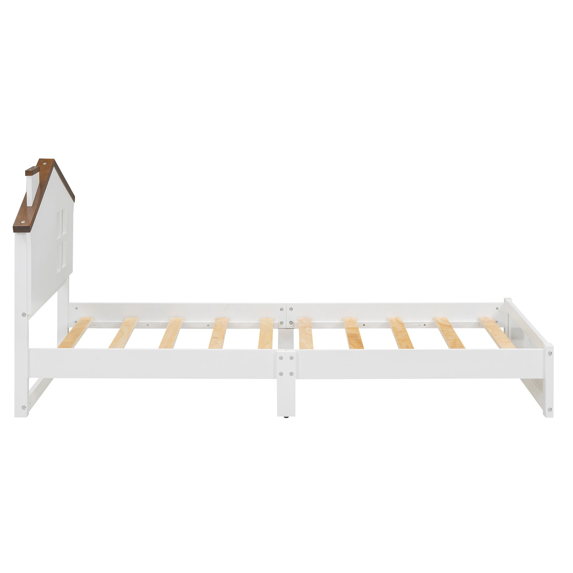 Royard Oaktree Platform Bed with LED Light, Wood Bed Frame with House-shaped Headboard and Window, Modern Platform Bed with Slats Support