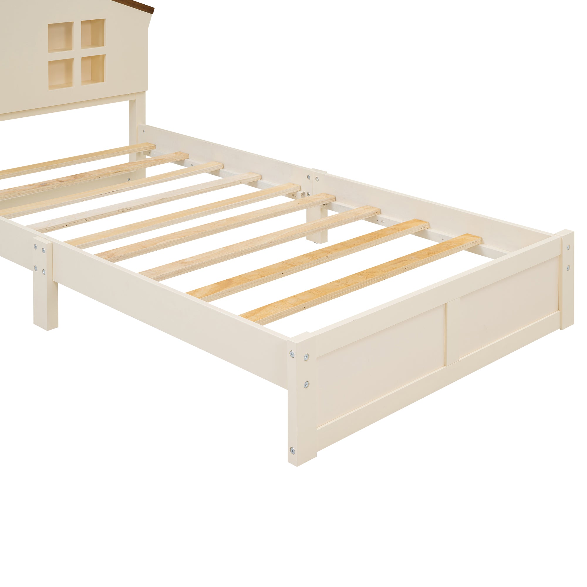 Royard Oaktree Platform Bed with LED Light, Wood Bed Frame with House-shaped Headboard and Window, Modern Platform Bed with Slats Support