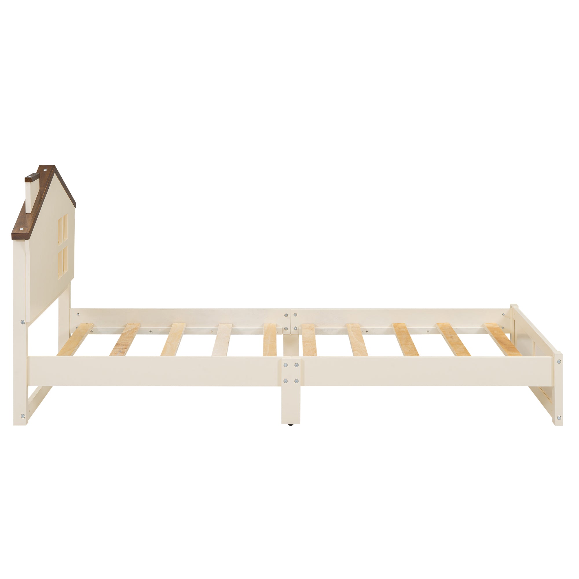 Royard Oaktree Platform Bed with LED Light, Wood Bed Frame with House-shaped Headboard and Window, Modern Platform Bed with Slats Support