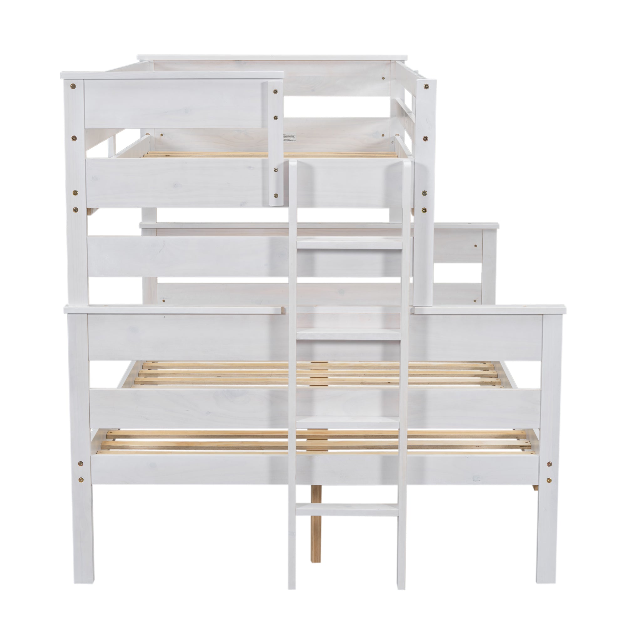 Royard Oaktree Bunk Bed with Guardrails and Ladder, Wood Bunk Bed Frame with Headboard and Footboard, Modern Bunk Bed for Teens Adult, Can Divided Into 2 Platform Beds