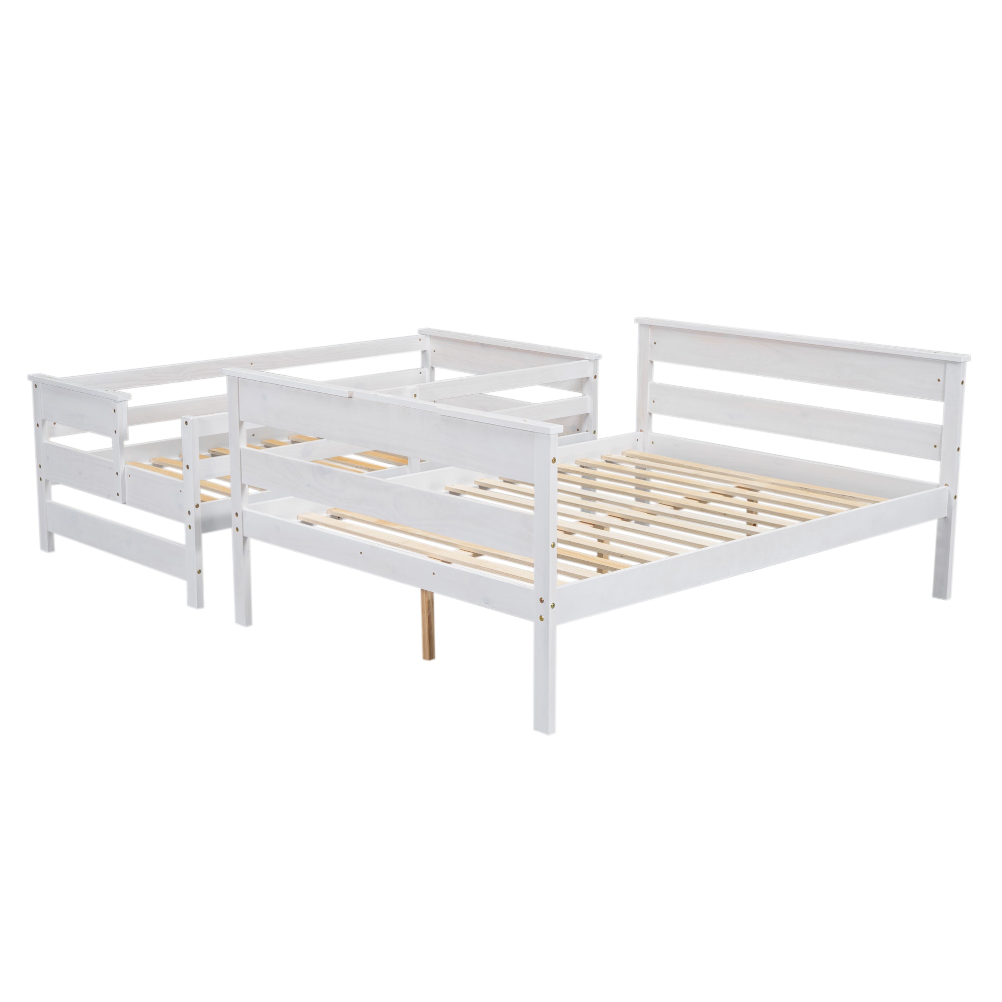 Royard Oaktree Bunk Bed with Guardrails and Ladder, Wood Bunk Bed Frame with Headboard and Footboard, Modern Bunk Bed for Teens Adult, Can Divided Into 2 Platform Beds