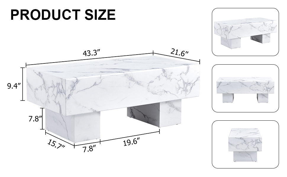 Royard Oaktree Faux Marble Coffee Table, Wood Solid Thick Center Table with Marble Pattern Sticker, Minimalist Rectangle Accent Table Cocktail Table for Living Room Reception Room