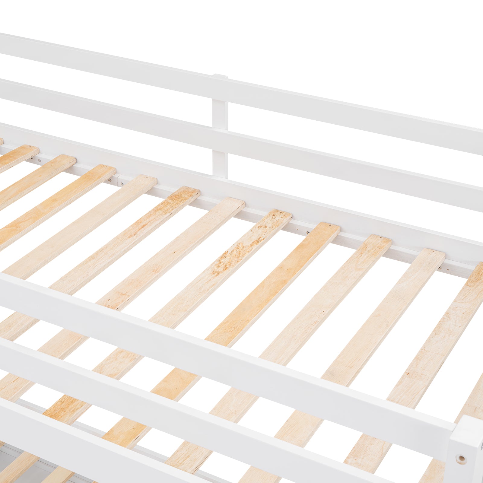 Royard Oaktree Twin over Full Bunk Bed with Hydraulic Storage, Safety Wood Bunk Bed Frame with Ladder and Guardrails for Teens Adult, Can Be Divided Into 2 Separate Platform Beds, White