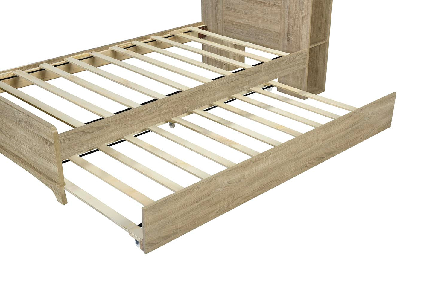 Royard Oaktree Twin Size Wood Platform Bed with Storage Headboard and LED Light, Multi-functional Bed Frame with Shelves, Rustic Storage Captain's Bed with Slat Support