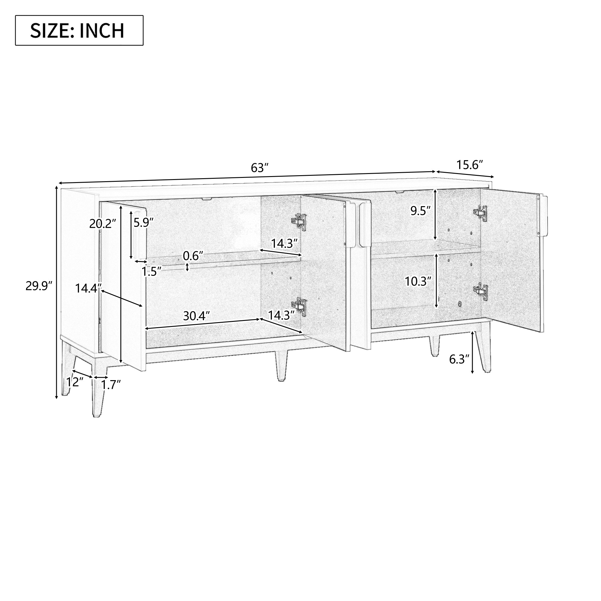 Royard Oaktree Sideboard Buffet Cabinet, 63" Entryway Serving Storage Cabinet with 4 Doors & Adjustable Shelves, Accent Liquor Cabinet Buffet Console Table for Dining Room Hallway