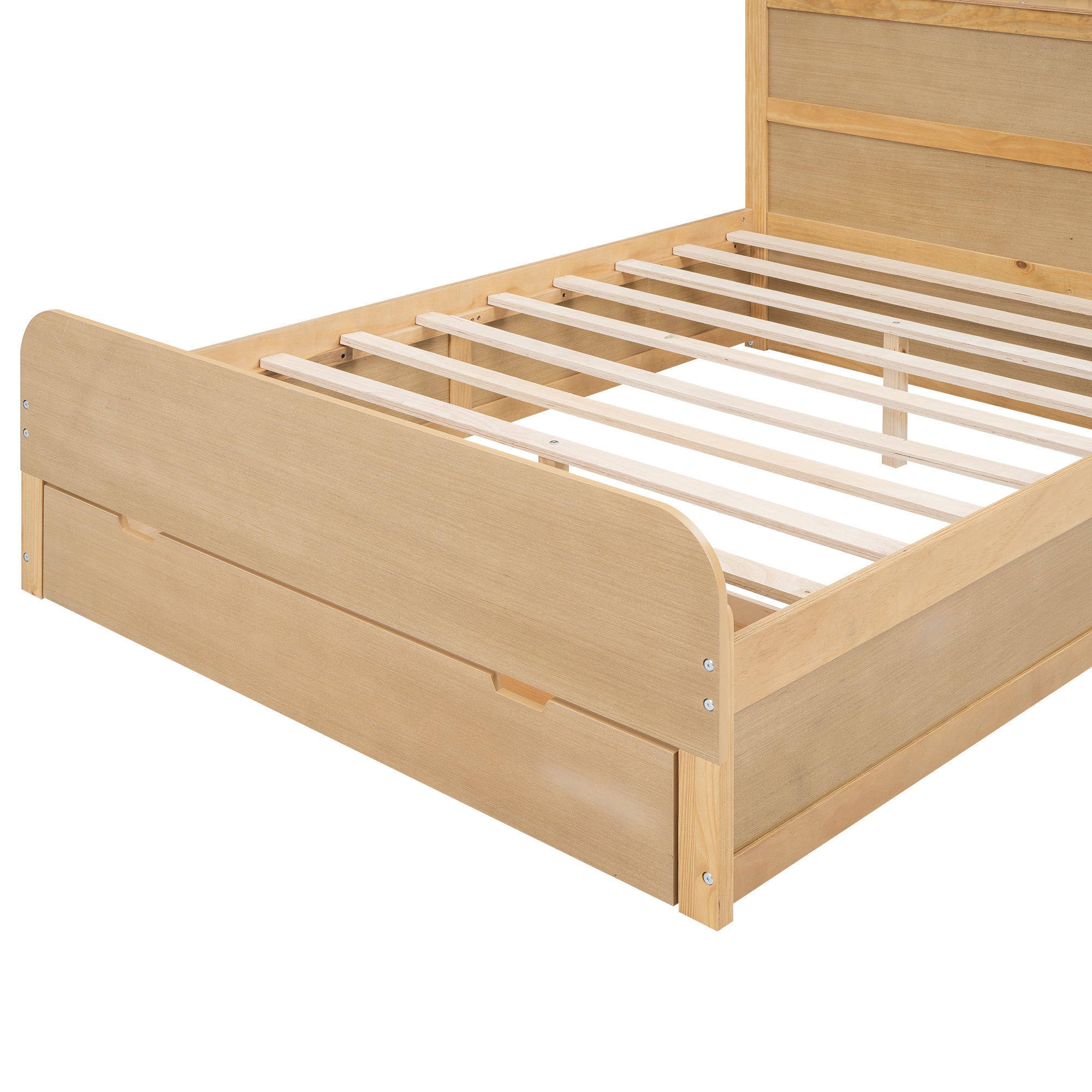 Royard Oaktree Full Size Wood Platform Bed with Storage Headboard, Multi-functional Bed Frame with 1 Big Drawer and Open Shelves, Rustic Storage Captain's Bed with Slat Support