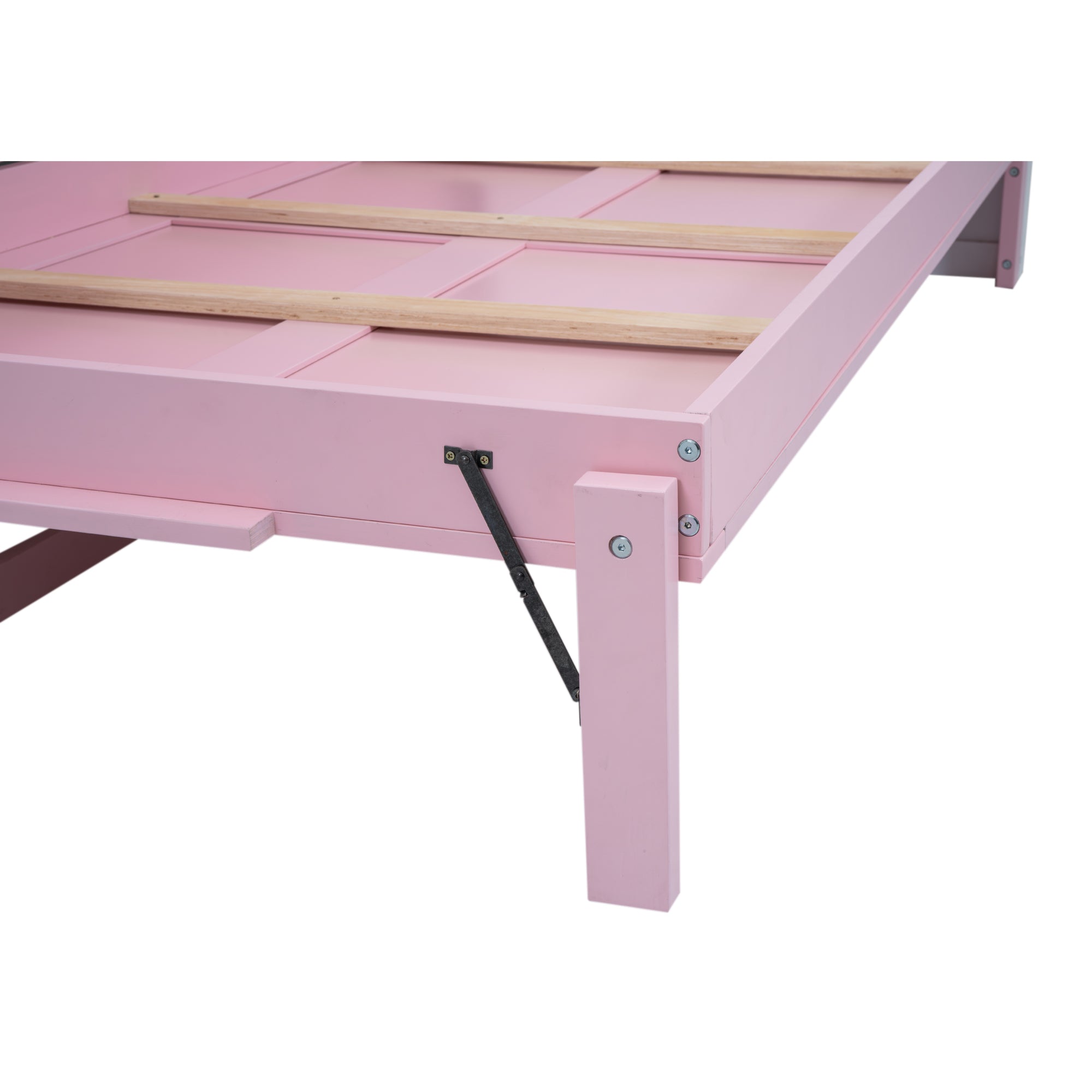 Royard Oaktree Murphy Bed with Charging Station and Storage Shelves, House-shaped Murphy Bed with Blackboard for Kids Teens, Wood Space-saving Bed Frame with Slat Support, Pink+White