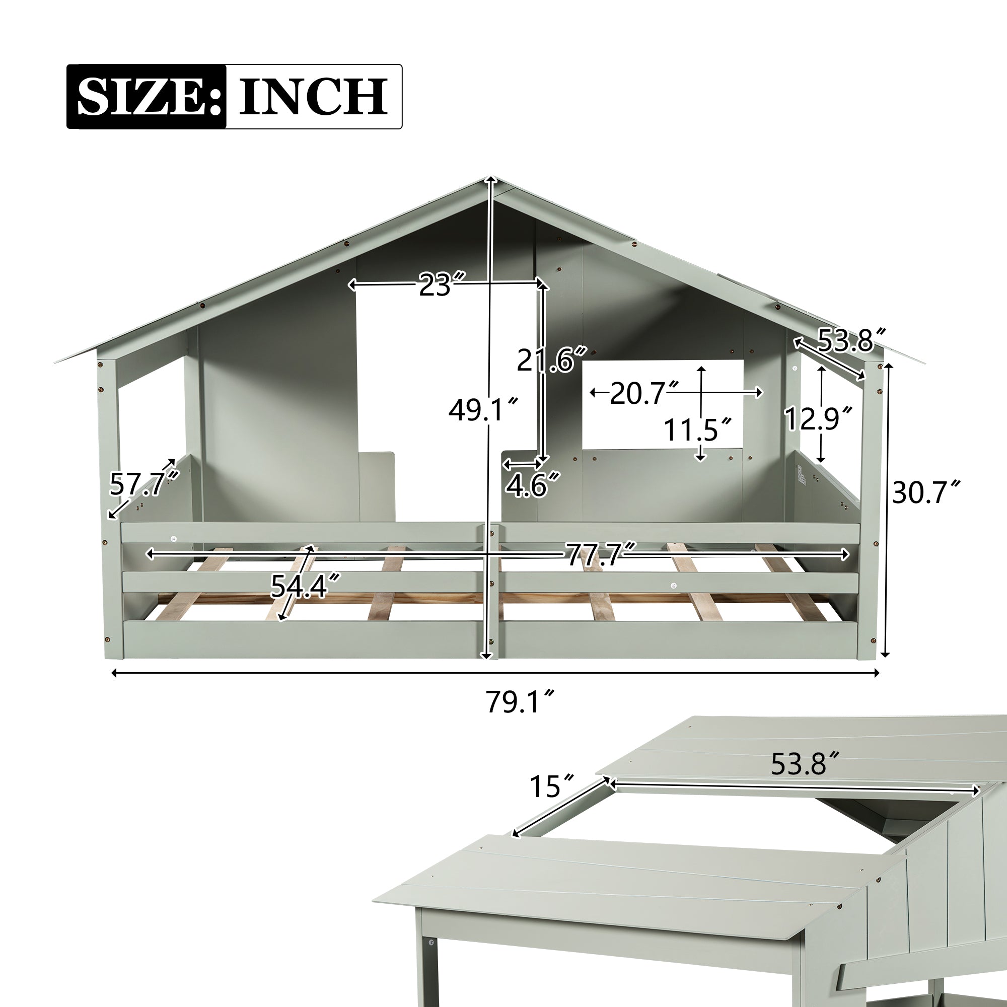 Royard Oaktree House Bed with Roof Door Windows Funny Playing House Design Bed Frame with Guardrail for Kids Wood Floor Bed with Slat Support